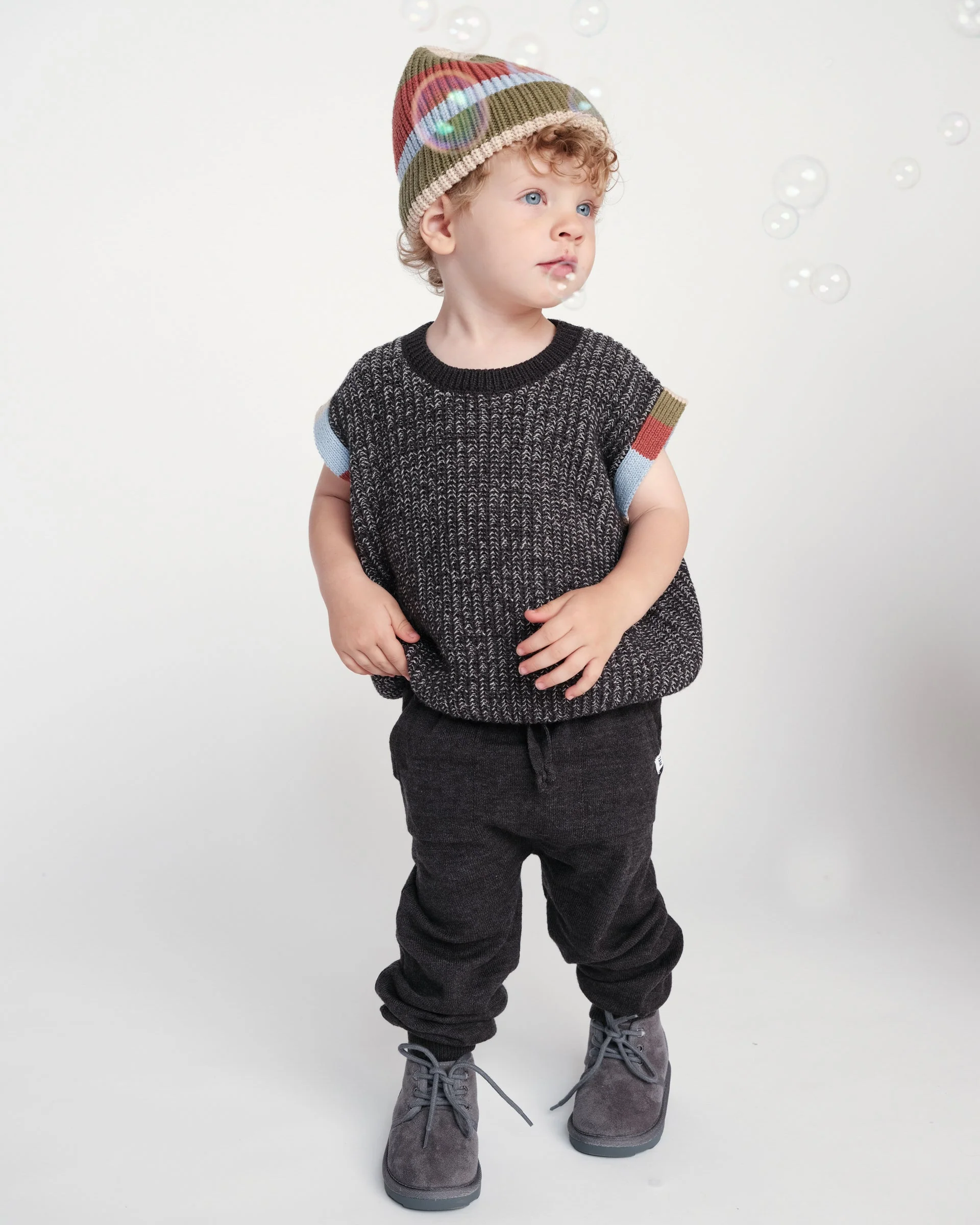 Beanie Stripe - Chunky | Black Melange/Multicolor Stripe - Image 3
