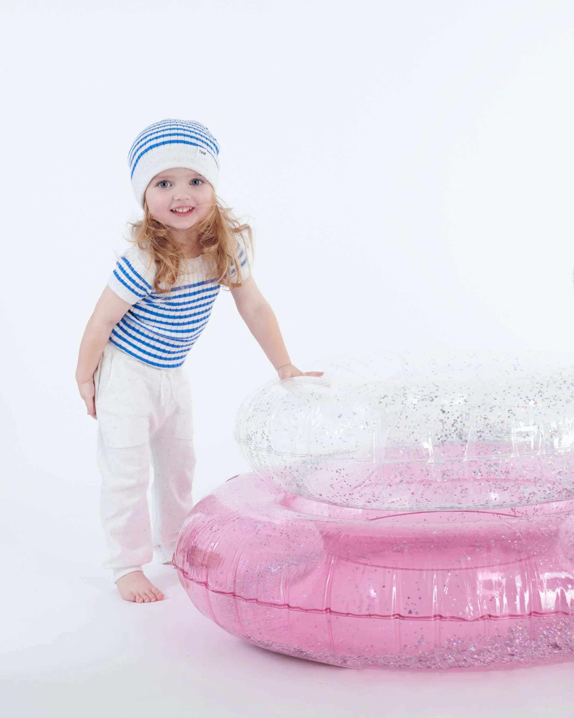Beanie Mariniere - Ribbed | Seashell/Blue Stripes - Image 8