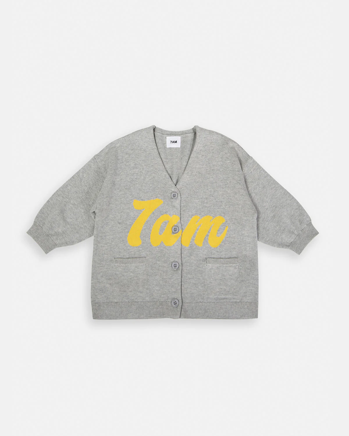 7AM Logo Boxy Cotton Cardigan | Heather Grey