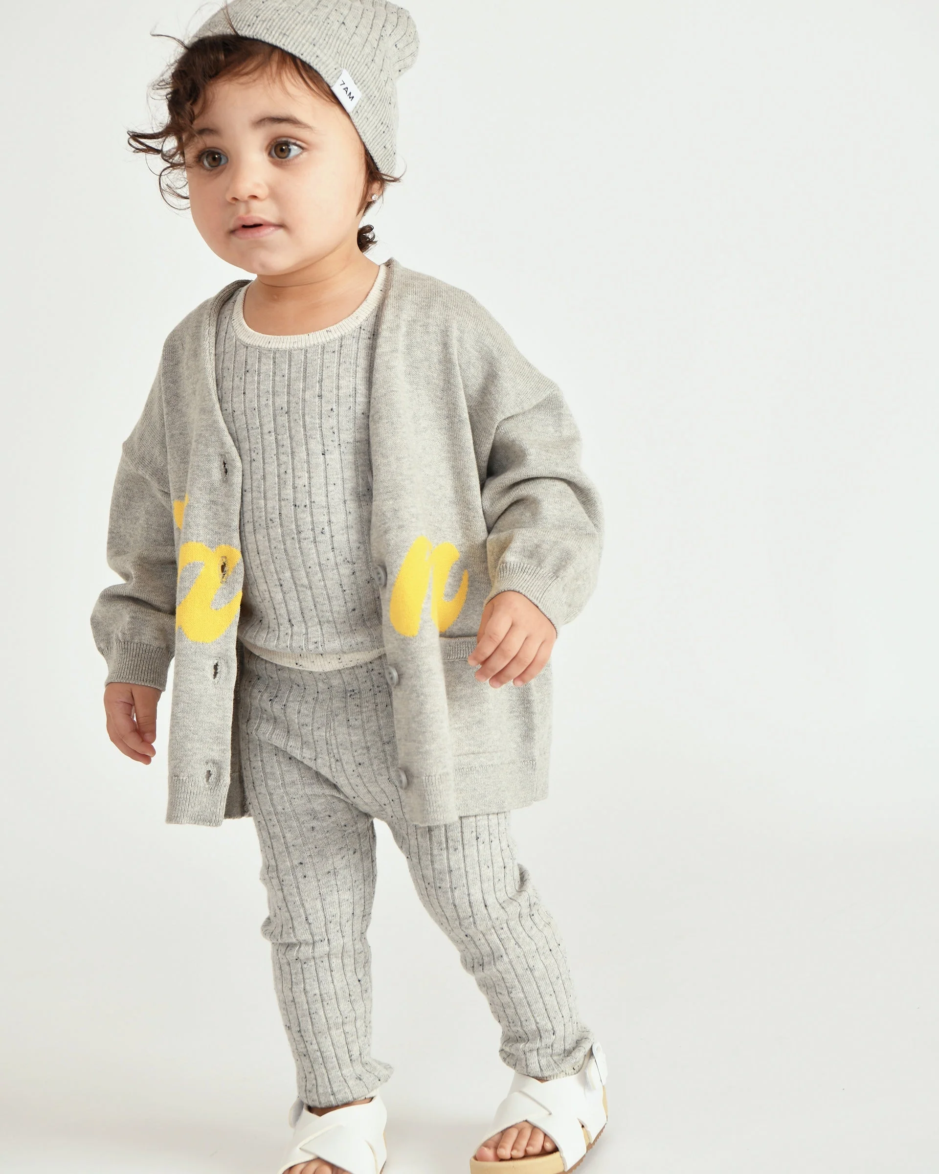 7AM Logo Boxy Cotton Cardigan | Heather Grey - Image 7