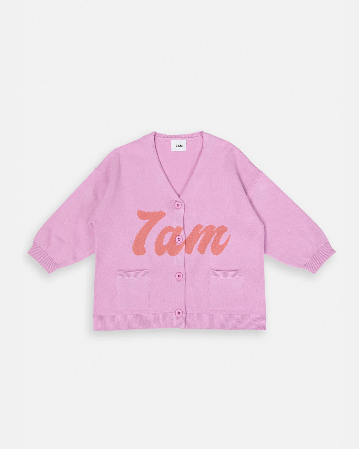 7AM Logo Boxy Cotton Cardigan | Pink
