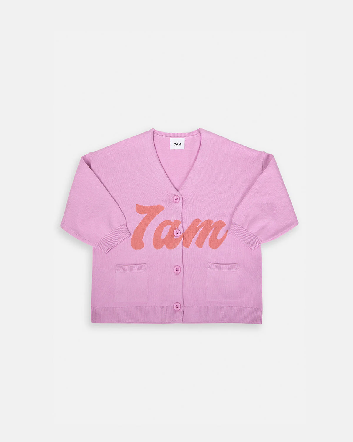 7AM Logo Boxy Cotton Cardigan | Pink - Image 3