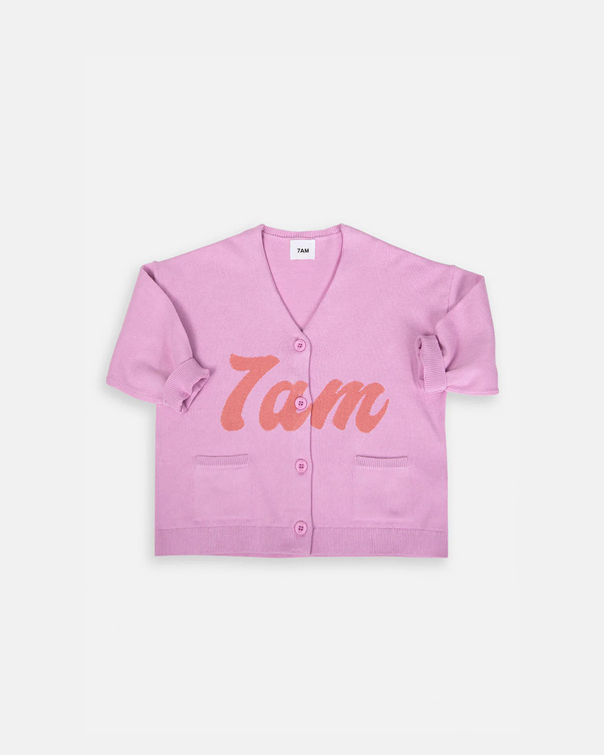 7AM Logo Boxy Cotton Cardigan | Pink - Image 4