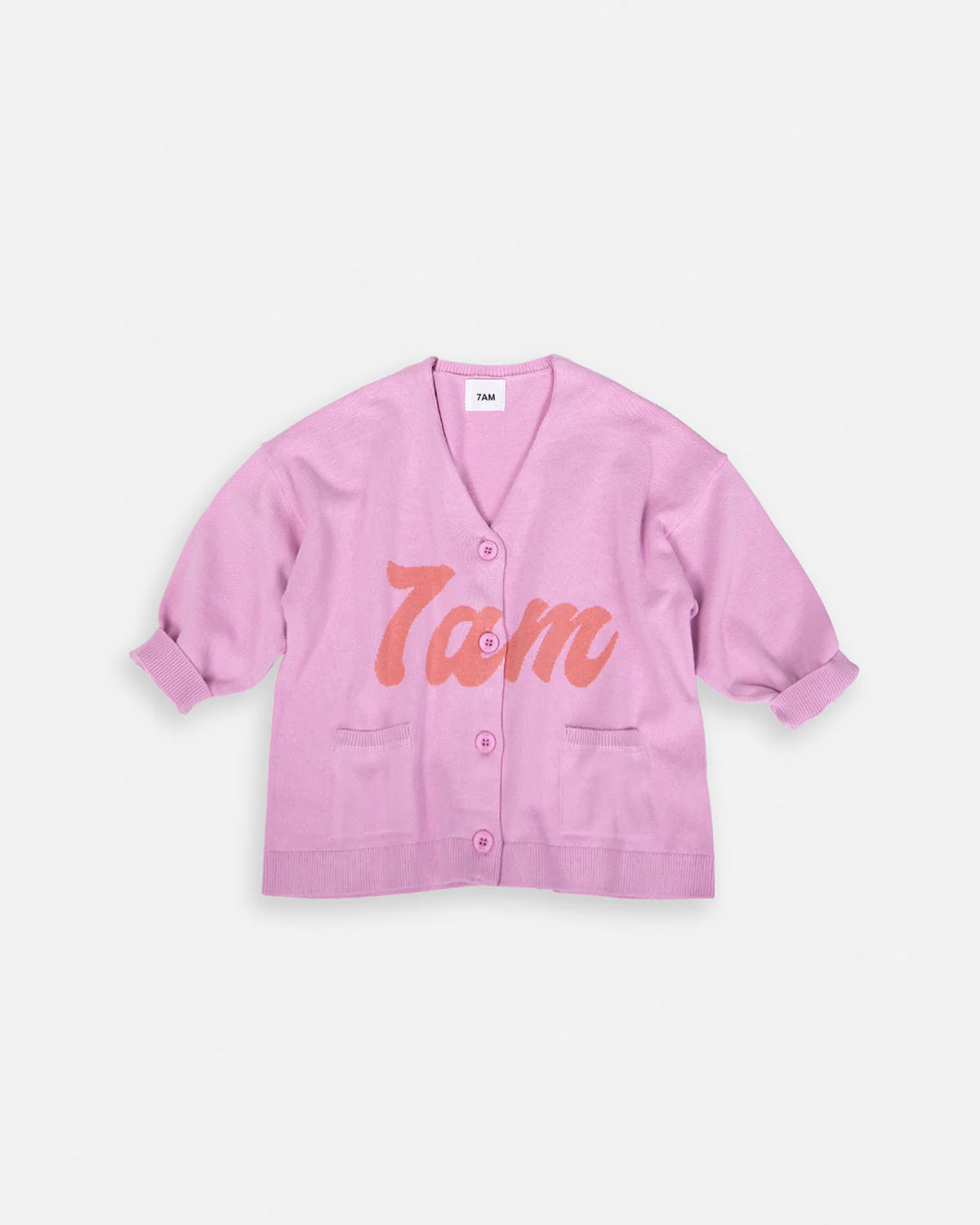 7AM Logo Boxy Cotton Cardigan | Pink - Image 5
