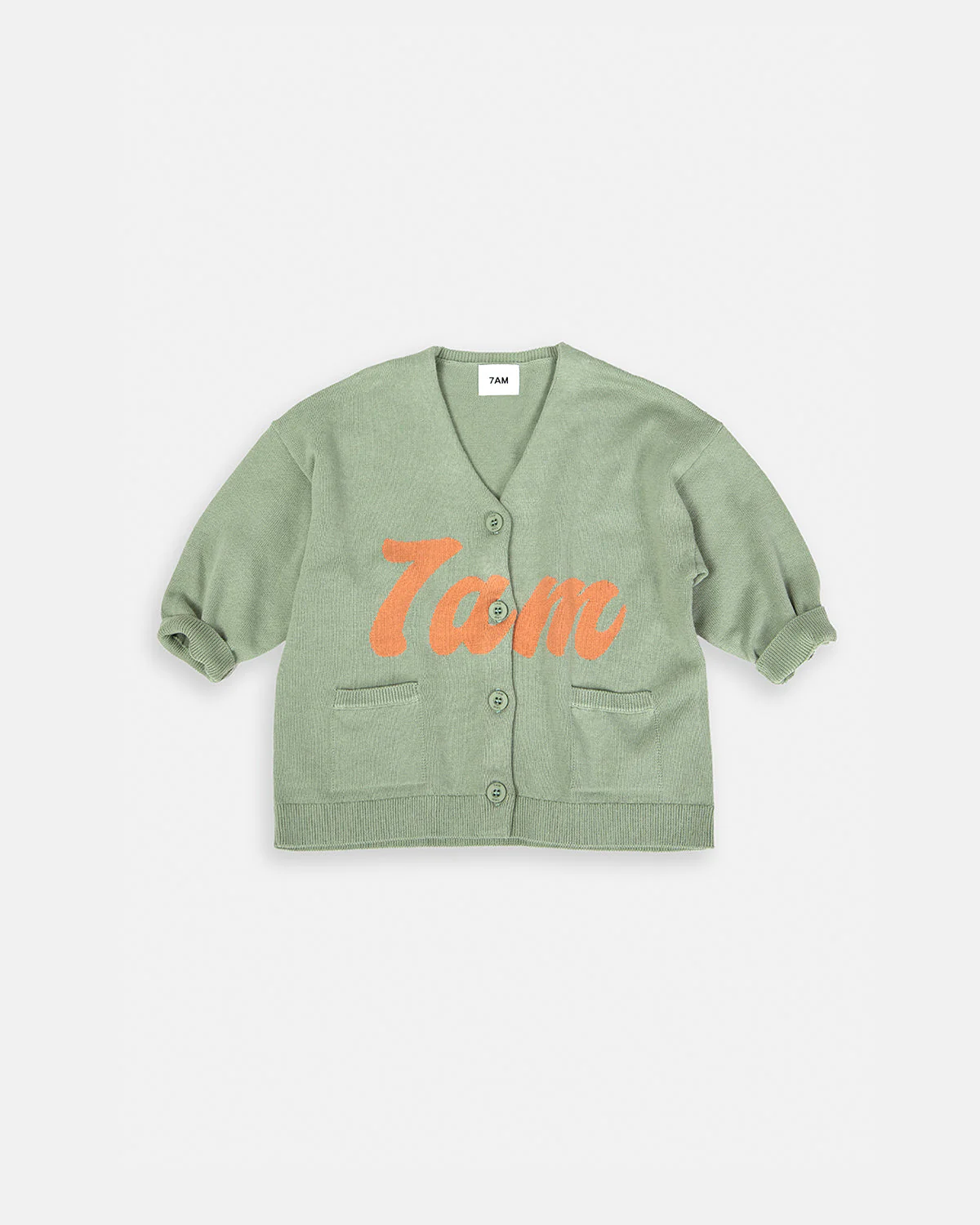 7AM Logo Boxy Cotton Cardigan | Sage - Image 3