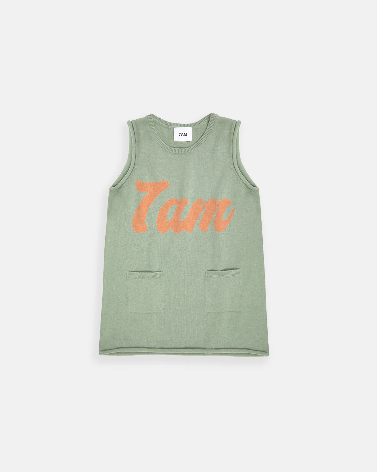 7AM Logo Boxy Cotton Dress | Sage
