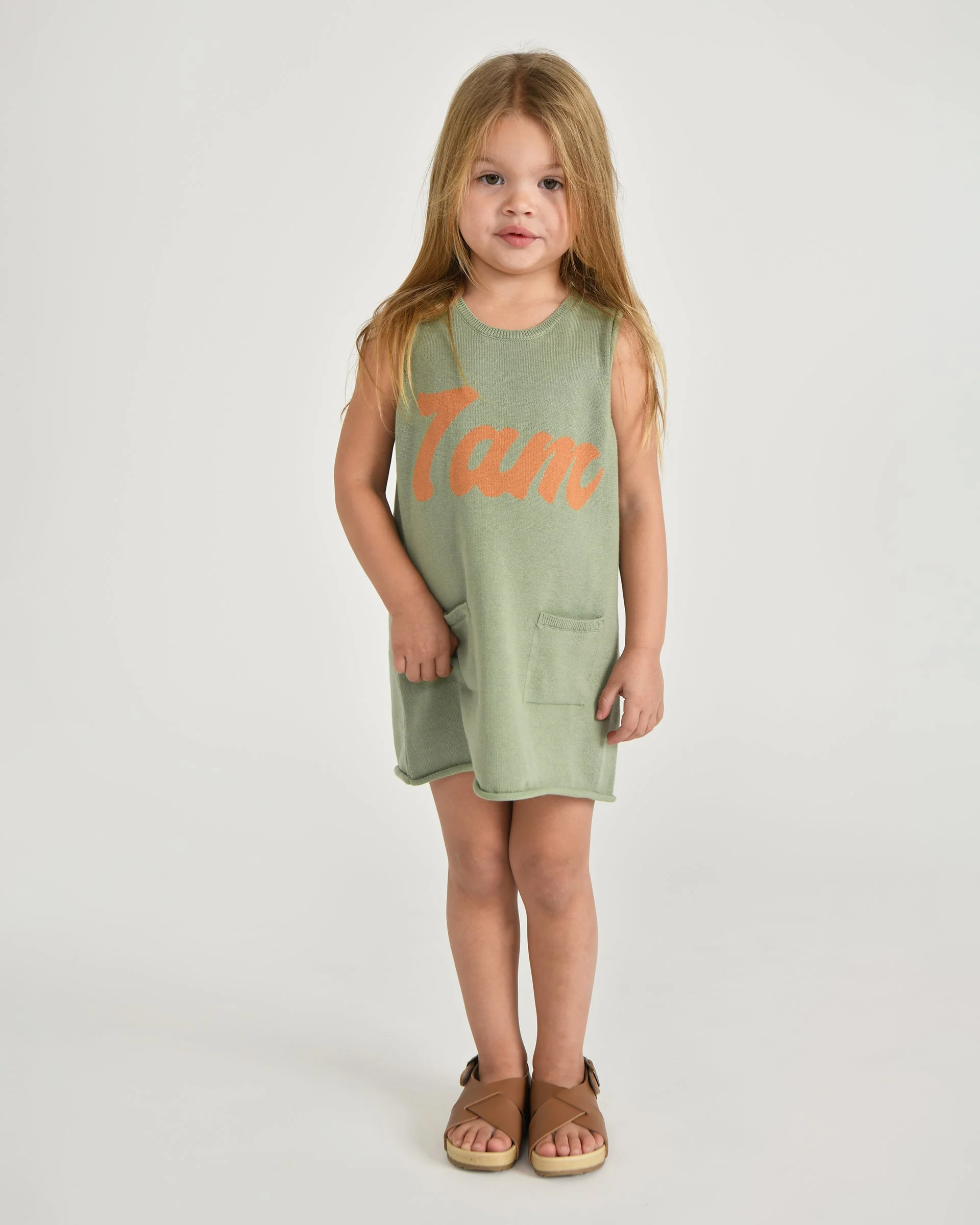 7AM Logo Boxy Cotton Dress | Sage - Image 3