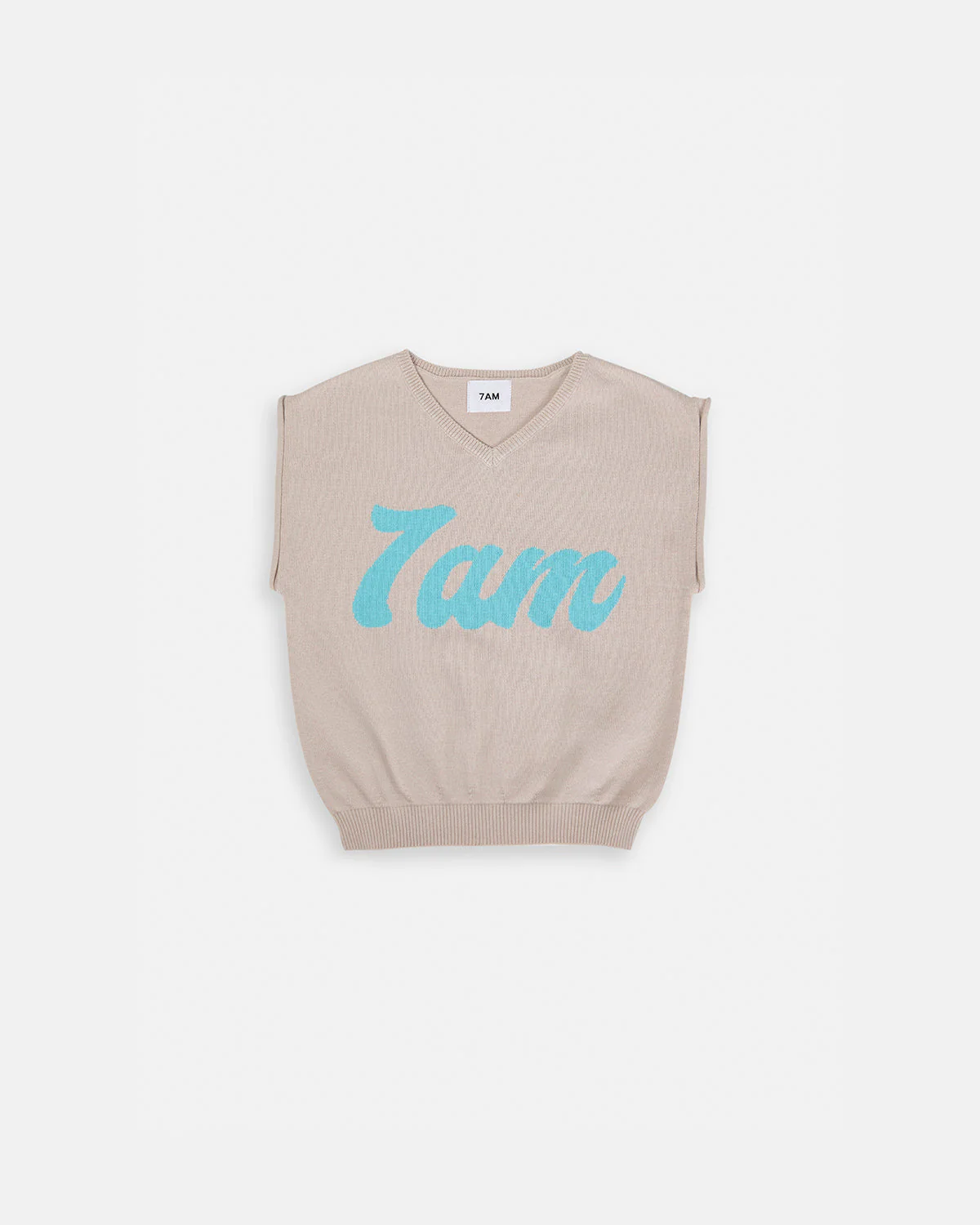 7AM Logo Boxy V-Neck Vest | Oat