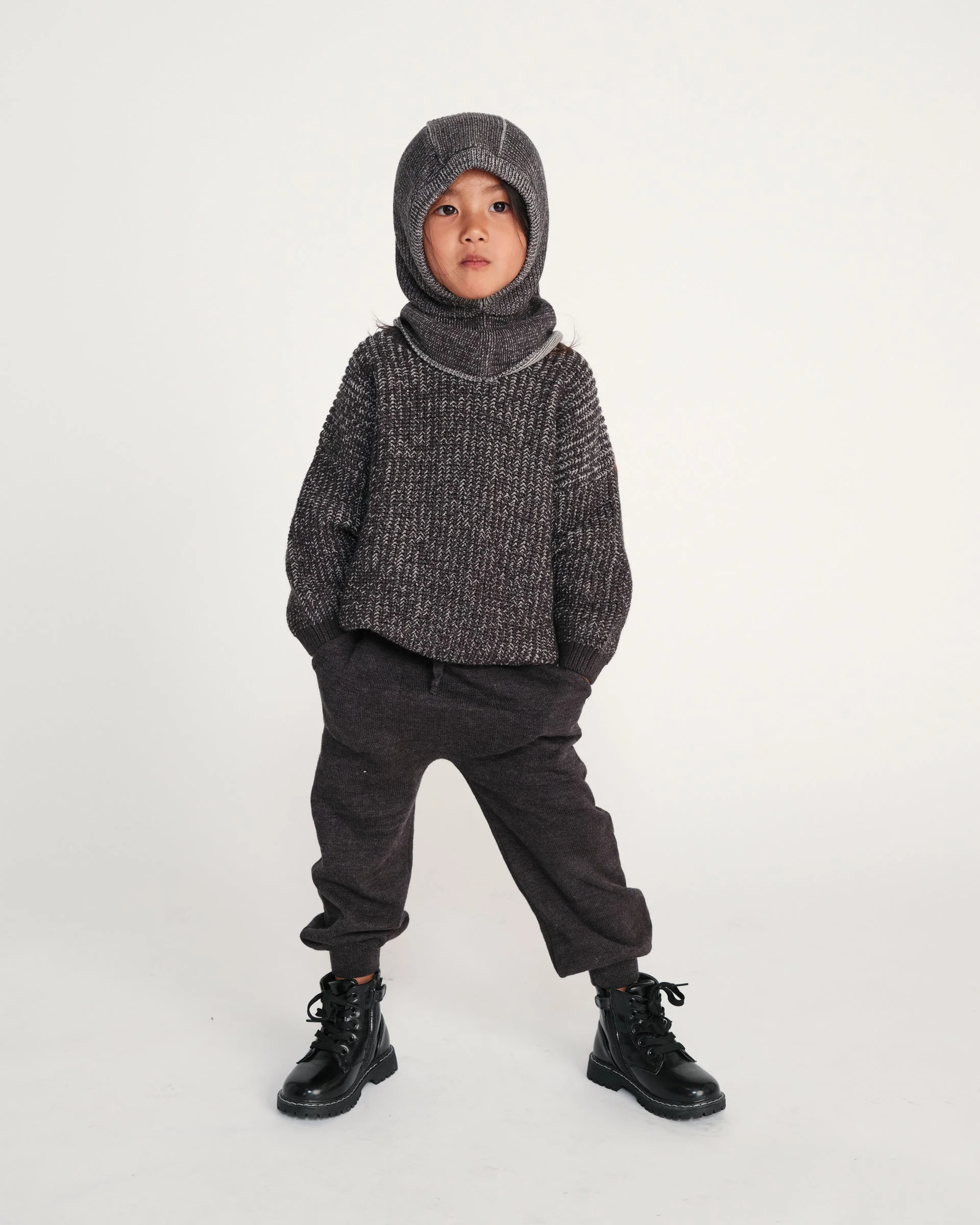 Chunky Ribbed Joggers | Black Melange - Image 10