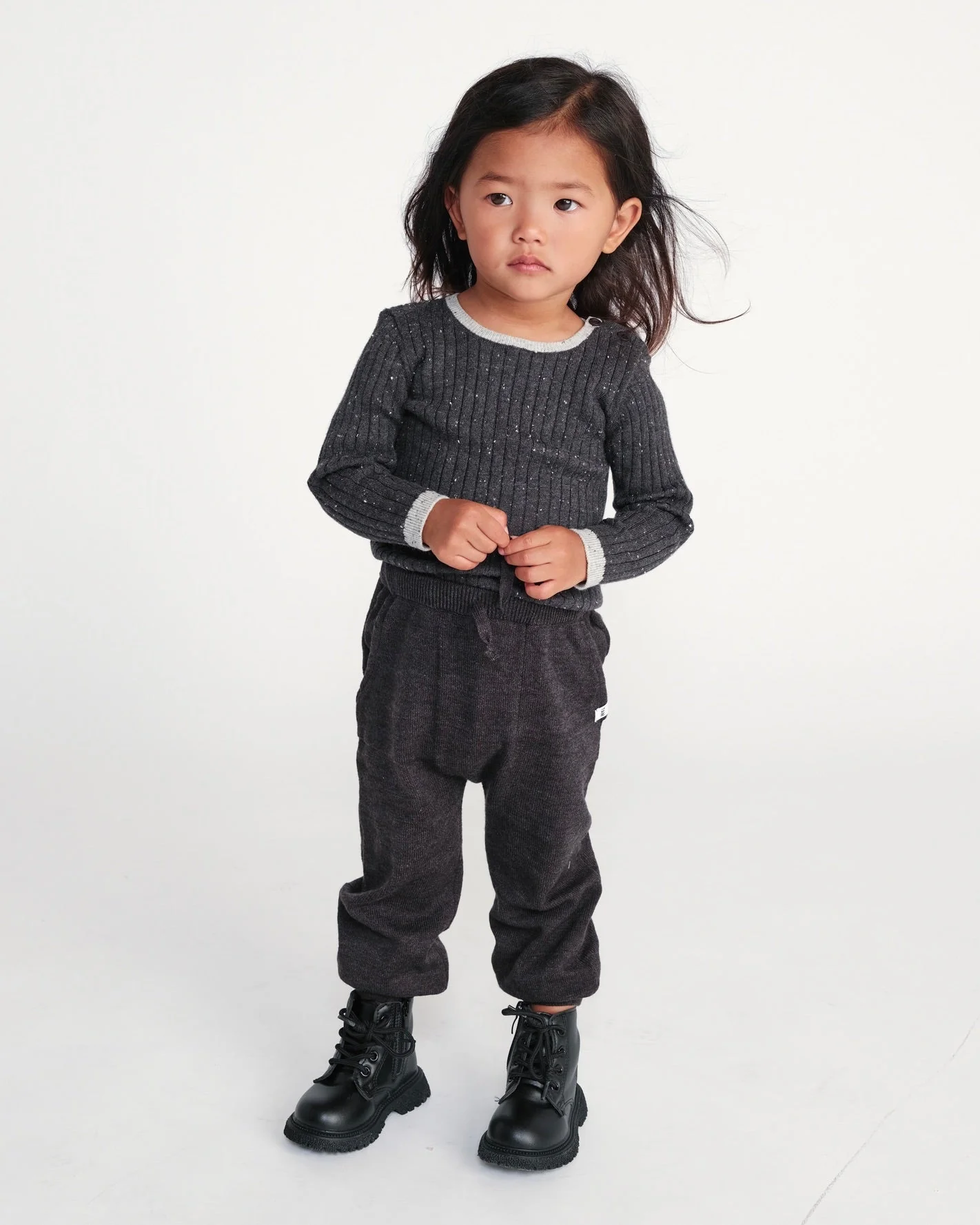 Chunky Ribbed Joggers | Black Melange - Image 12
