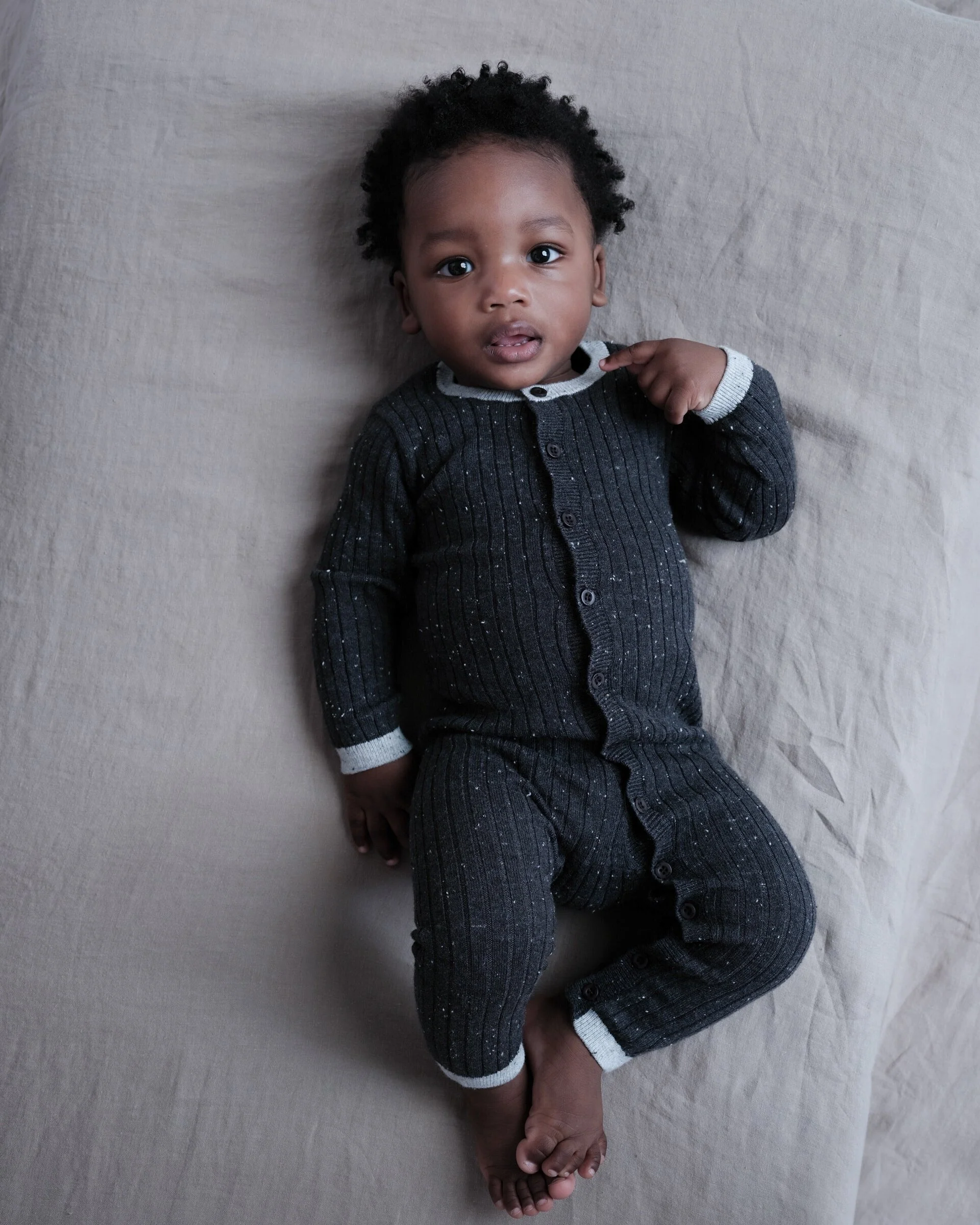 Long Sleeve Jumpsuit No Footie - Hug Me | Black Melange - Image 5