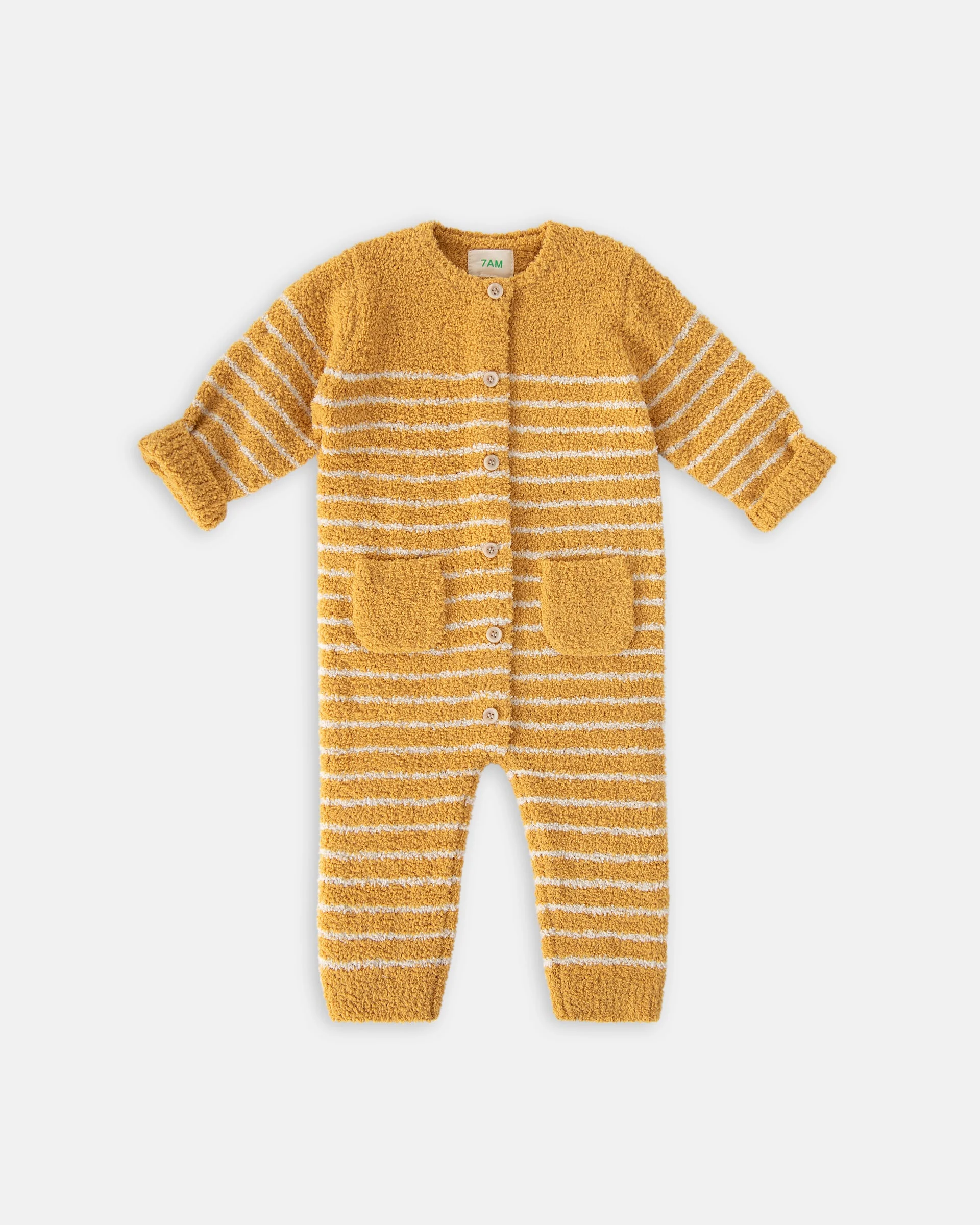 Long Sleeve Striped Jumpsuit - Fuzzy | Amber & Ecru - Image 3