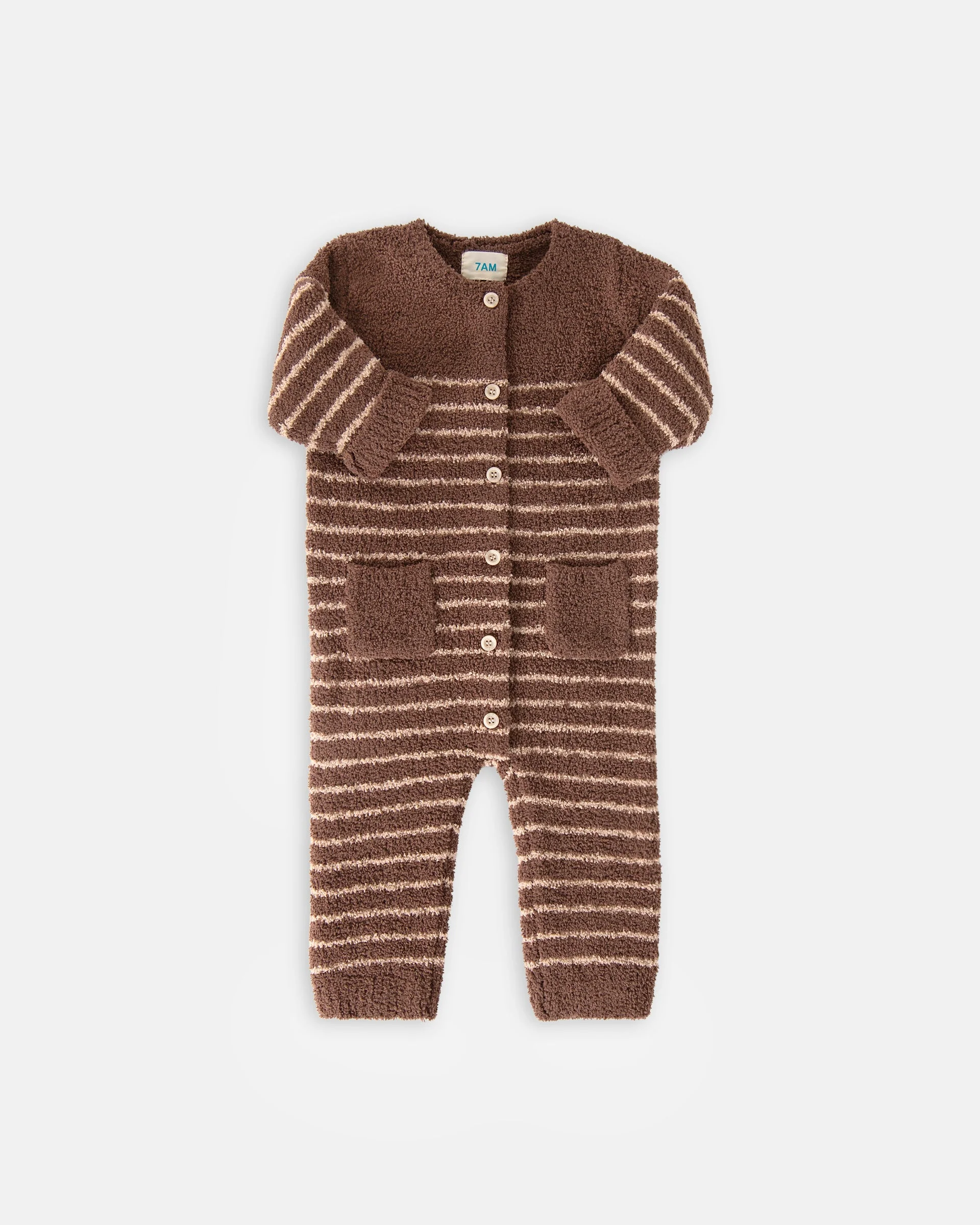 Long Sleeve Striped Jumpsuit - Fuzzy | Choco & Pecan - Image 3