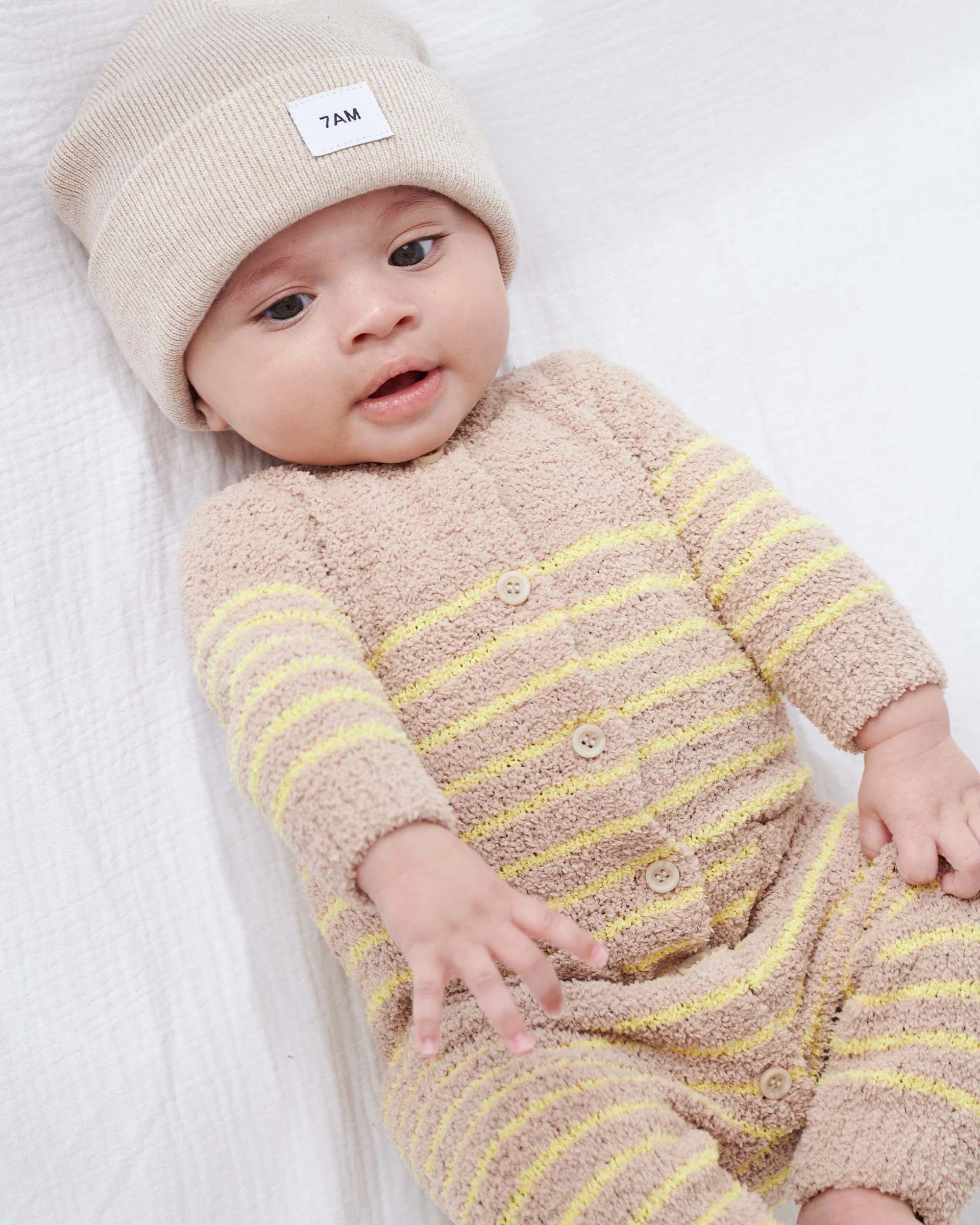 Long Sleeve Striped Jumpsuit - Fuzzy | Pecan & Chartreuse - Image 12