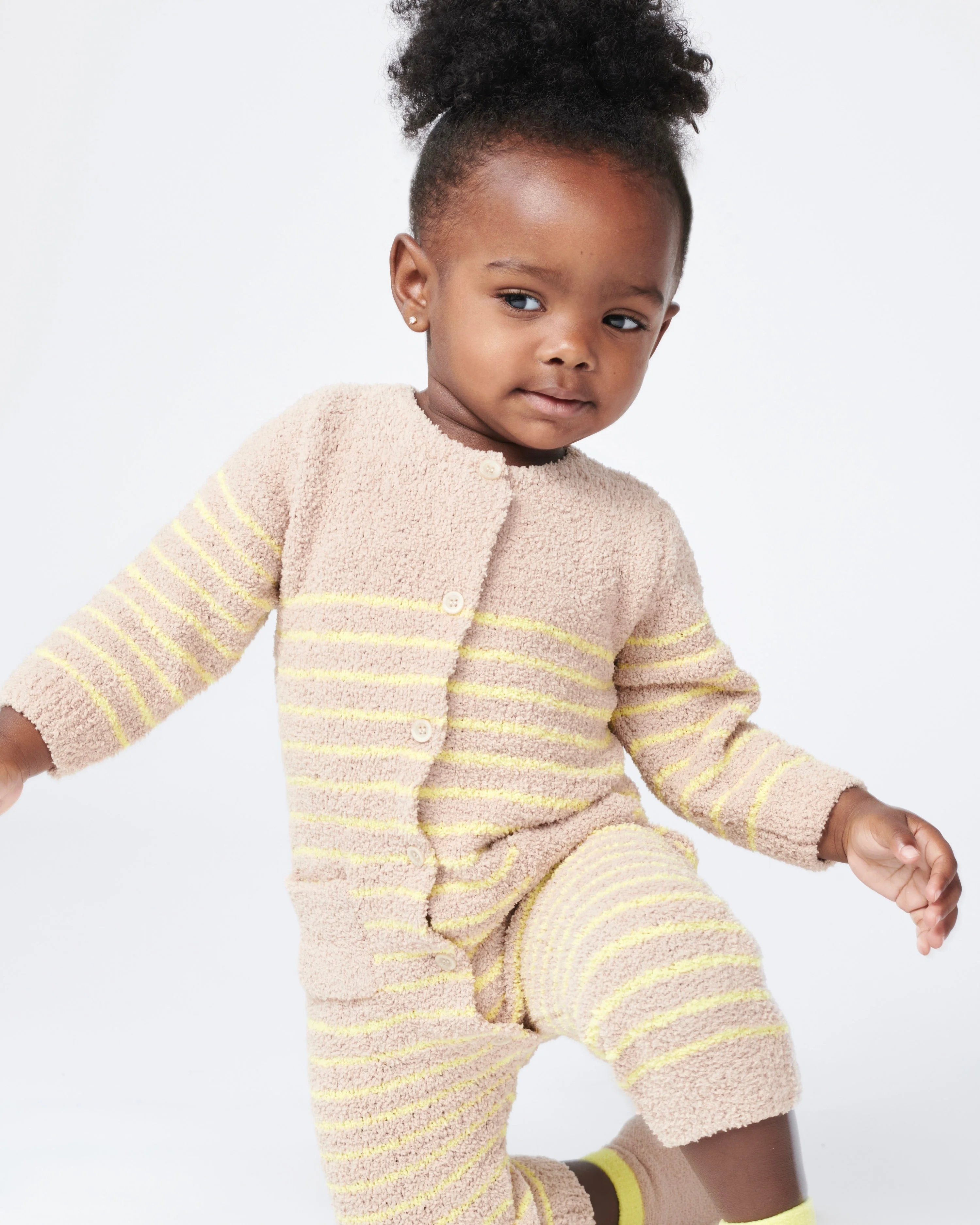 Long Sleeve Striped Jumpsuit - Fuzzy | Pecan & Chartreuse - Image 15