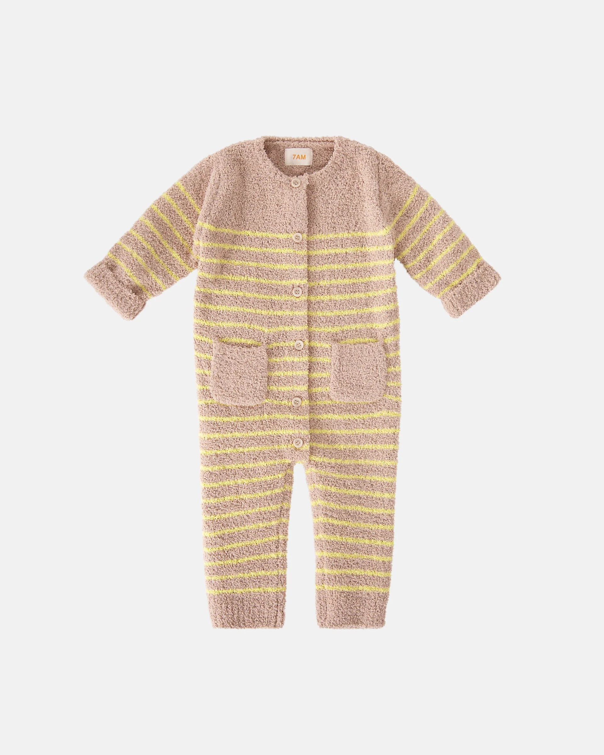 Long Sleeve Striped Jumpsuit - Fuzzy | Pecan & Chartreuse - Image 3
