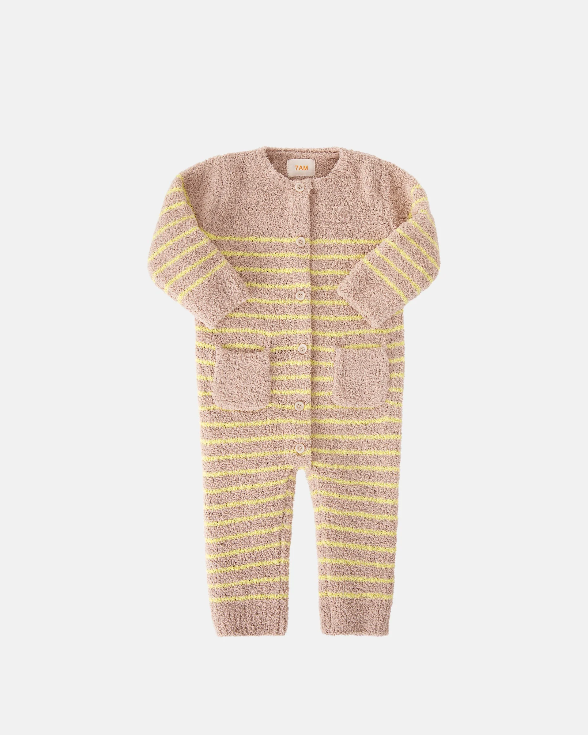 Long Sleeve Striped Jumpsuit - Fuzzy | Pecan & Chartreuse - Image 4