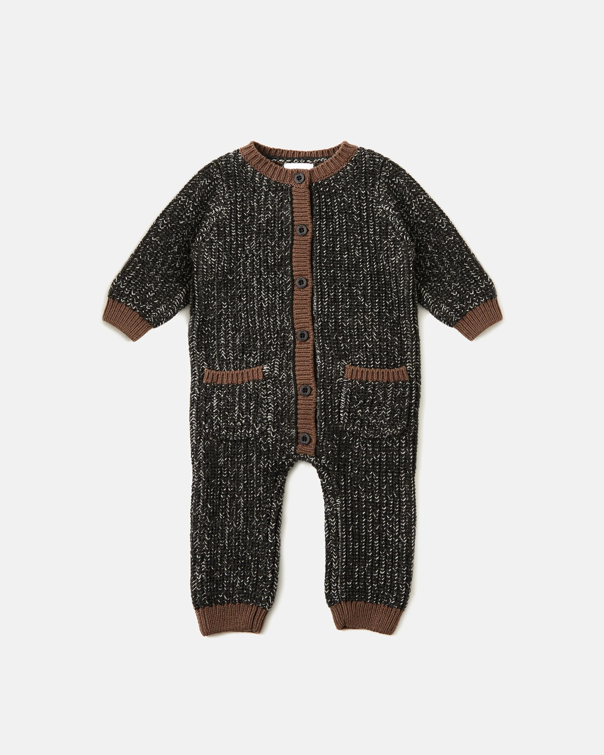 Long Sleeve Jumpsuit - Chunky | Black Melange/Brown