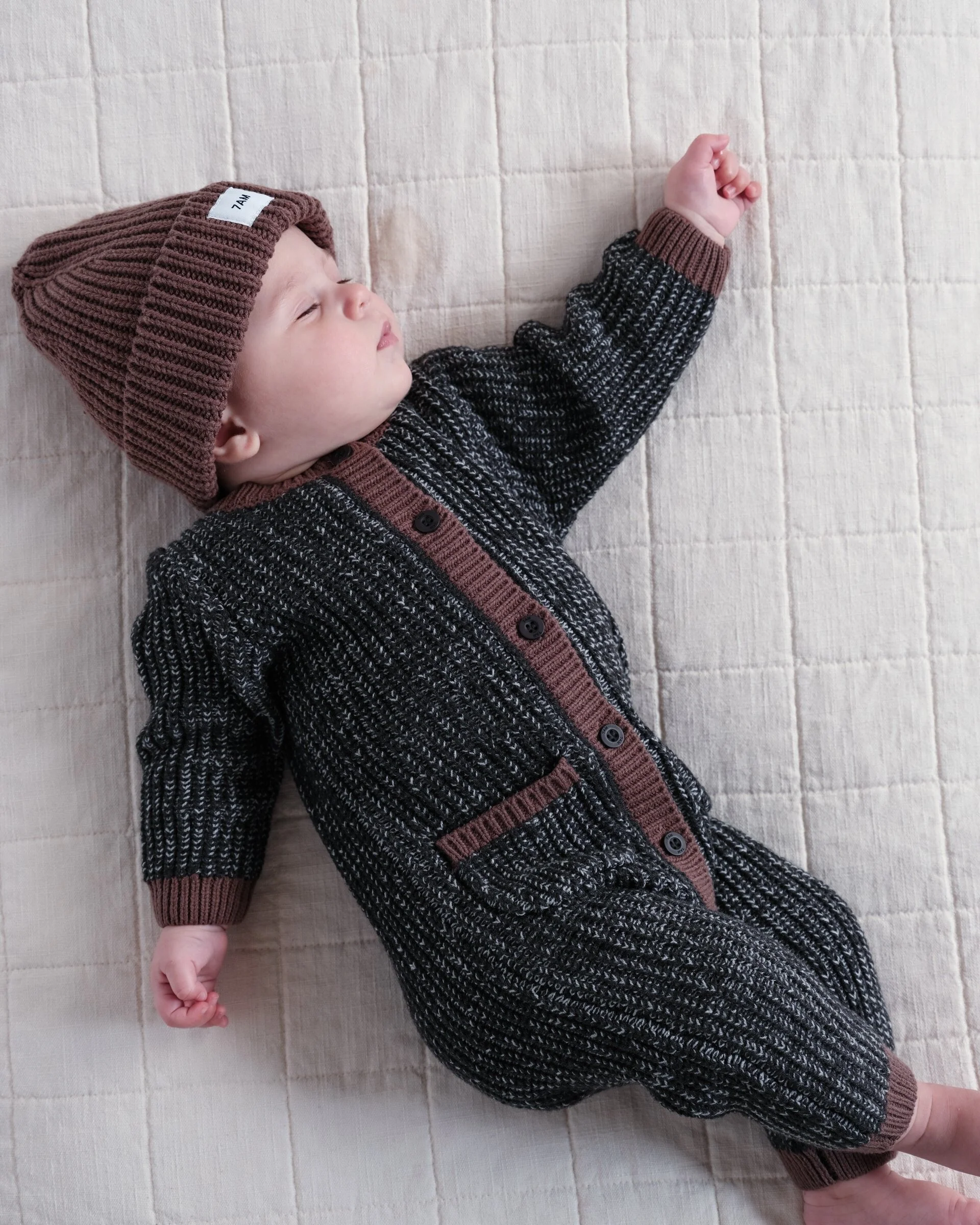 Long Sleeve Jumpsuit - Chunky | Black Melange/Brown - Image 2