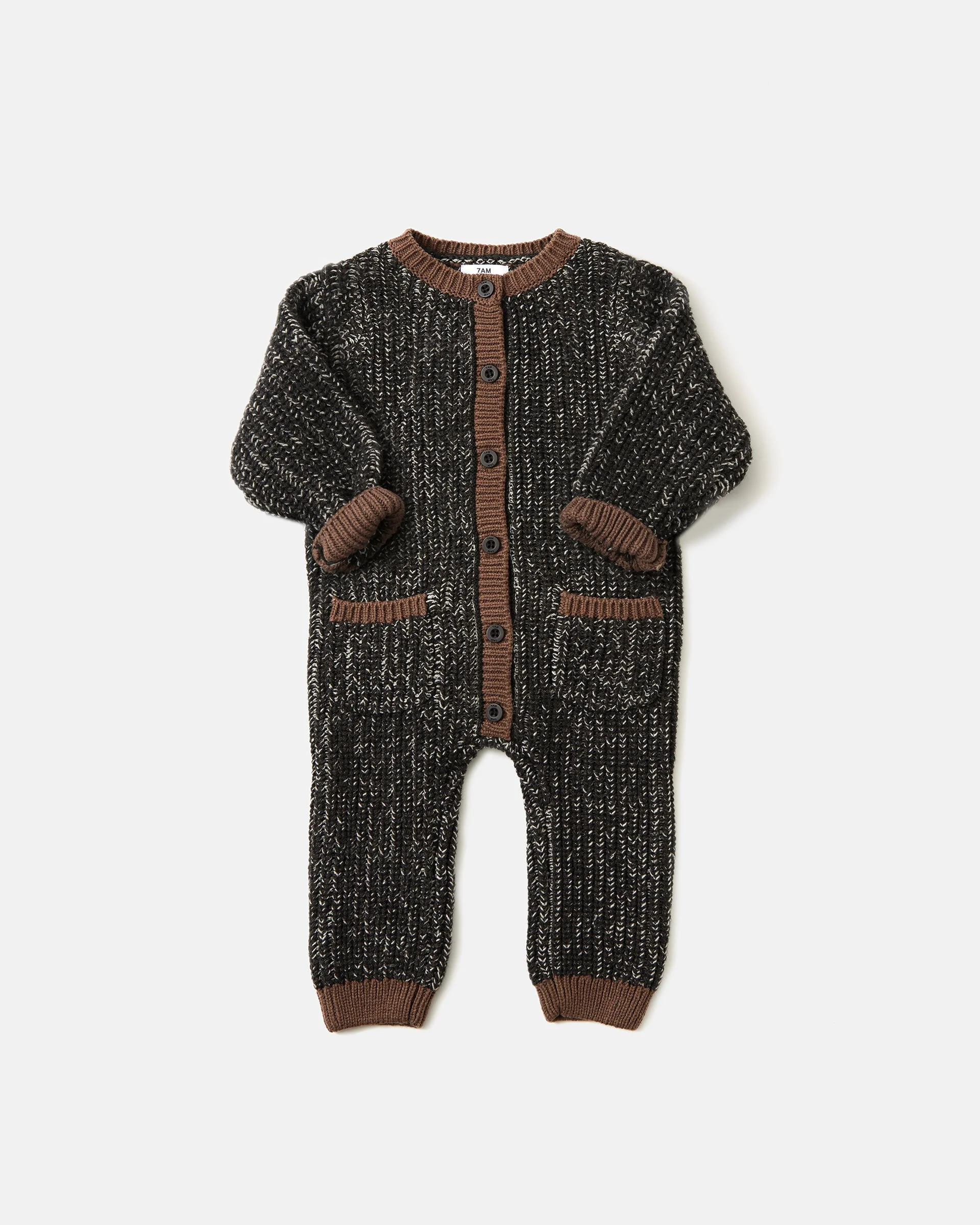 Long Sleeve Jumpsuit - Chunky | Black Melange/Brown - Image 3