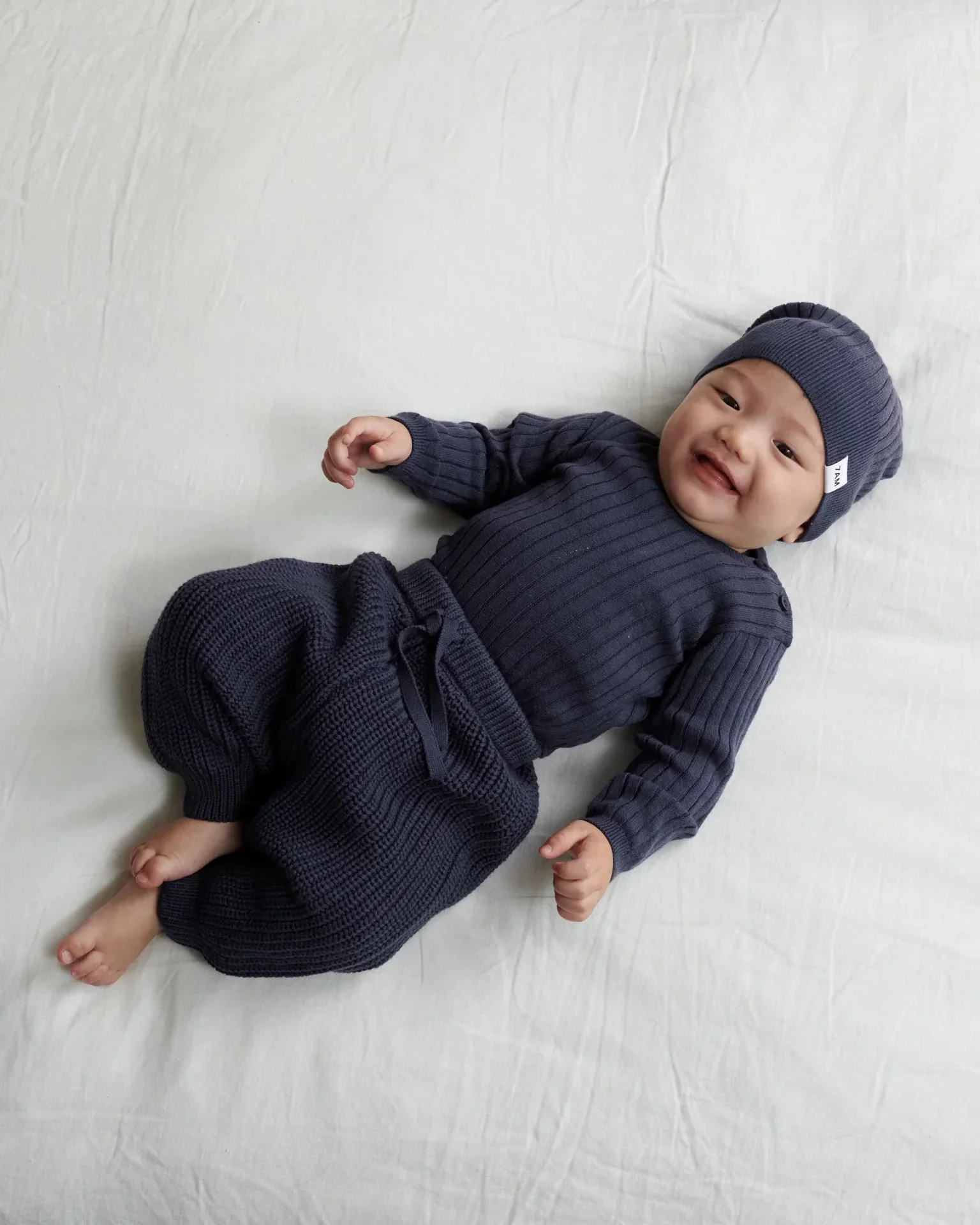 Cotton Long Sleeve Top - Ribbed | Navy - Image 2