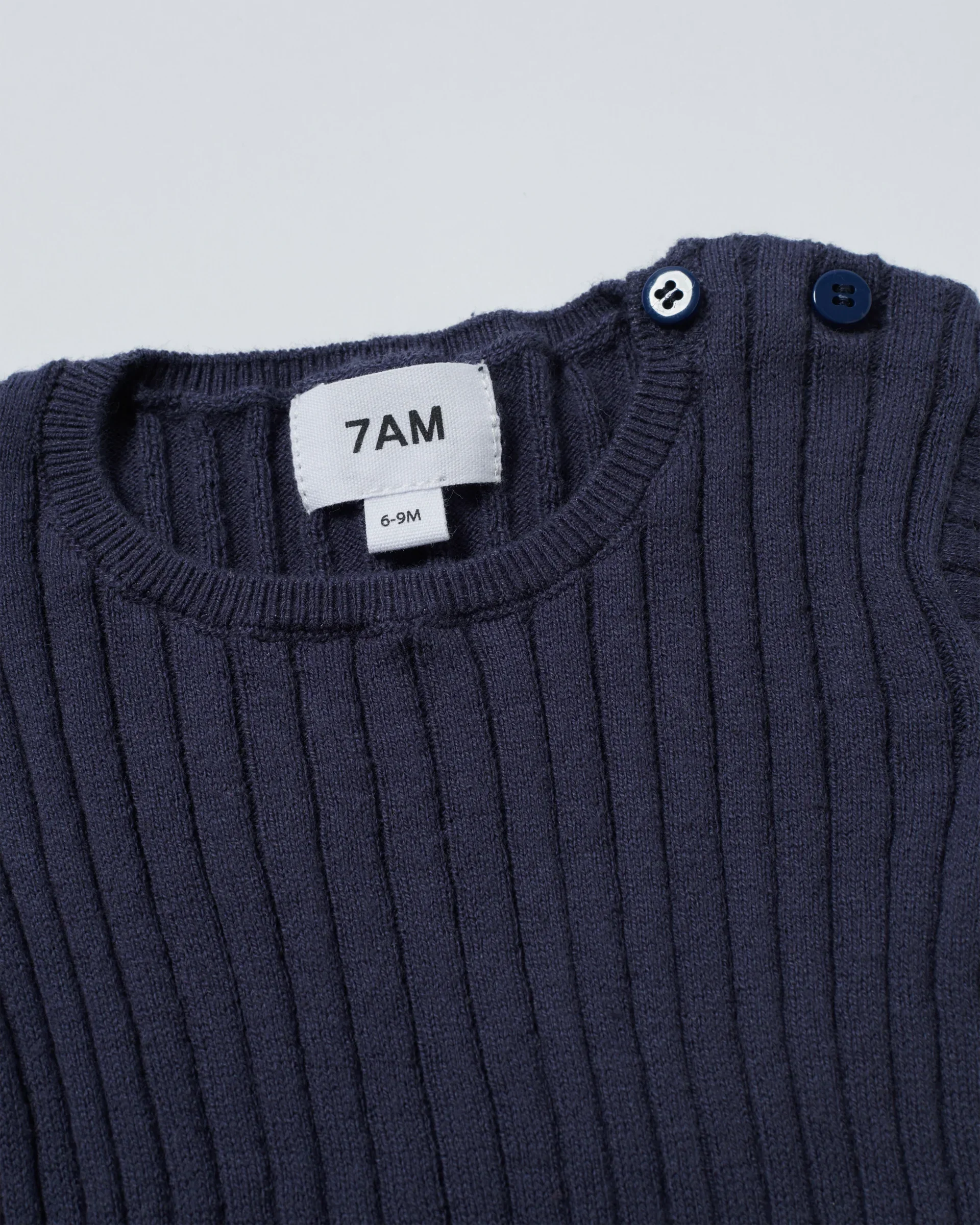 Cotton Long Sleeve Top - Ribbed | Navy - Image 3