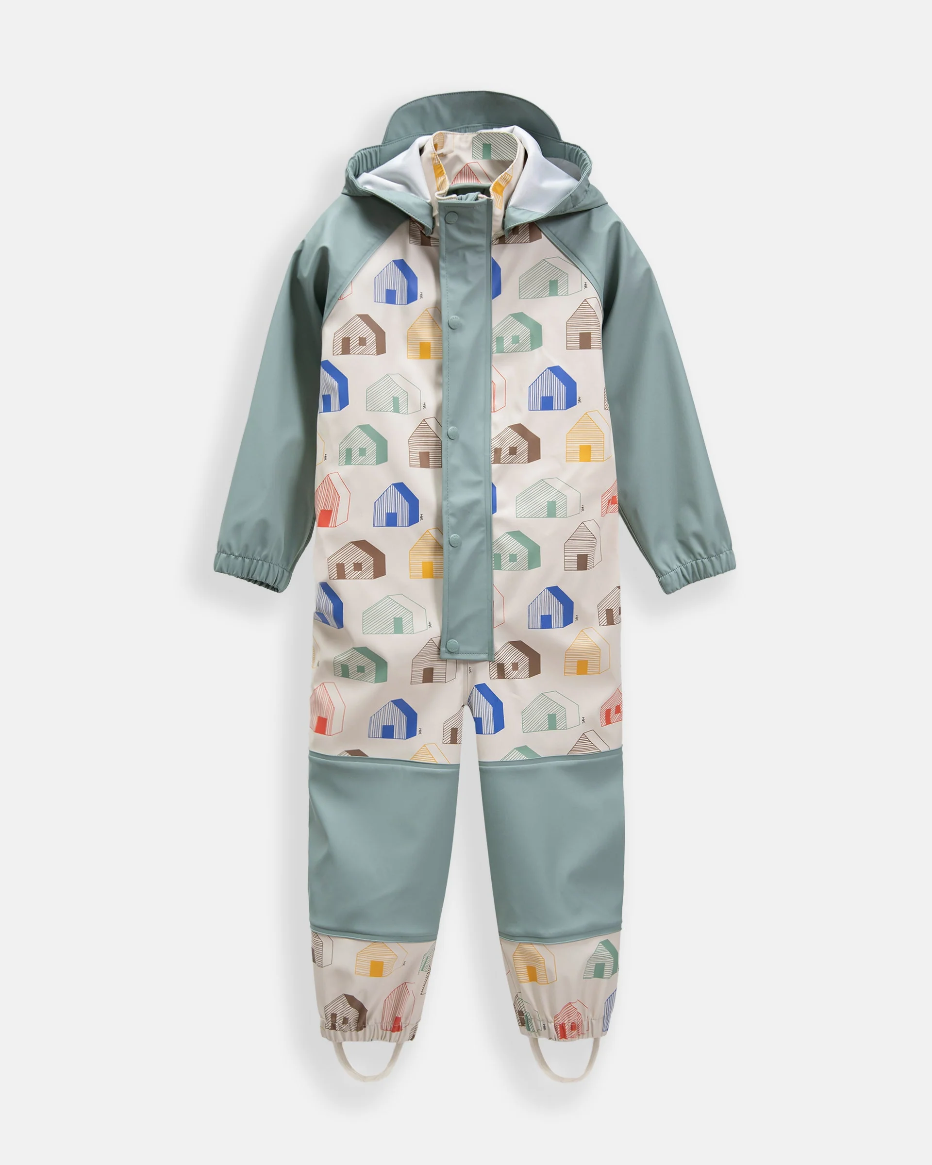 Rain Coverall | Rainy Houses Teal