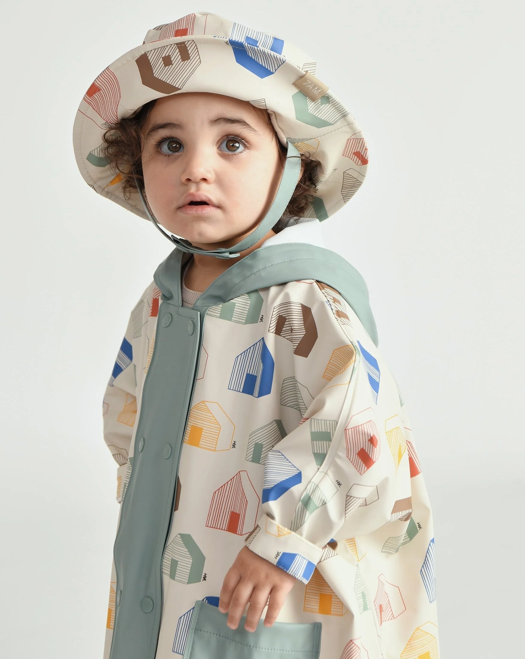 Rain Bucket Hat | Rainy Houses Teal - Image 2