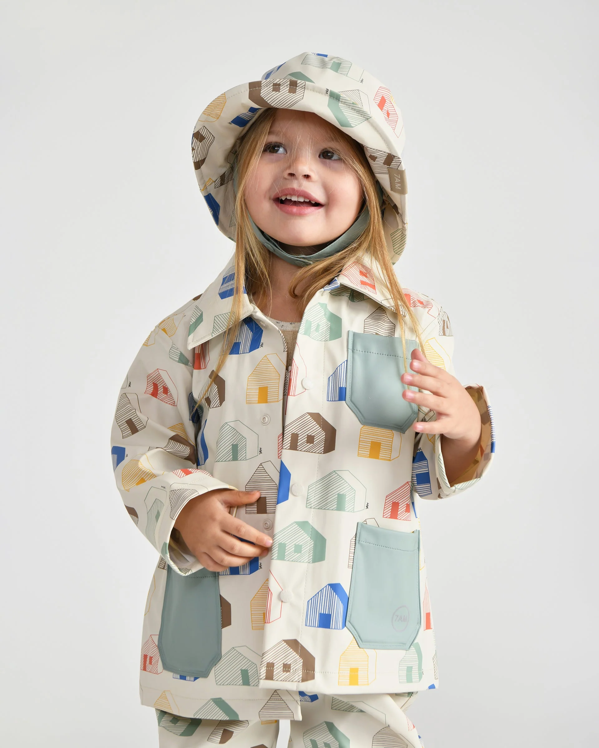 Rain Bucket Hat | Rainy Houses Teal - Image 9