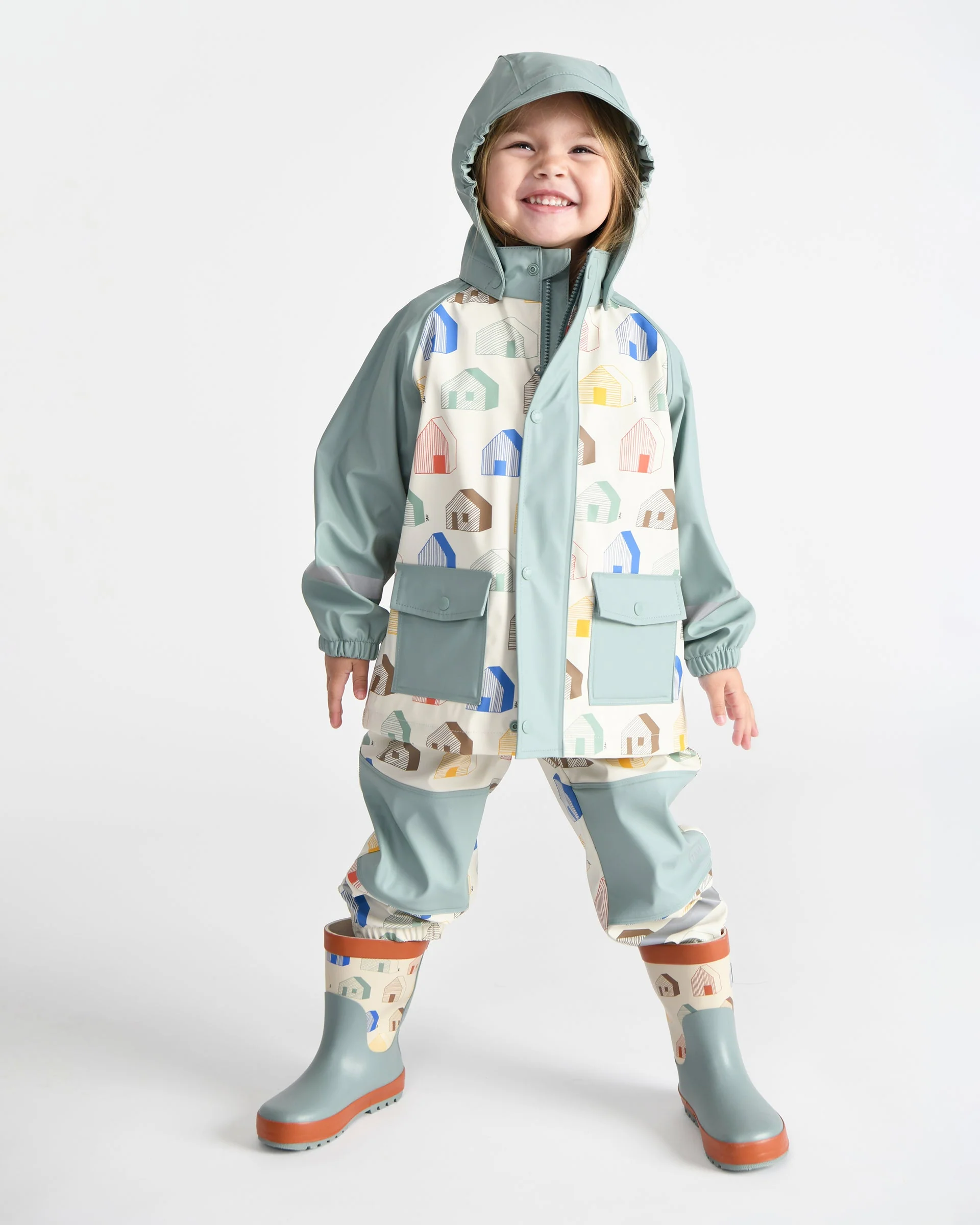 Rain Suspender Pants | Rainy Houses Teal - Image 15