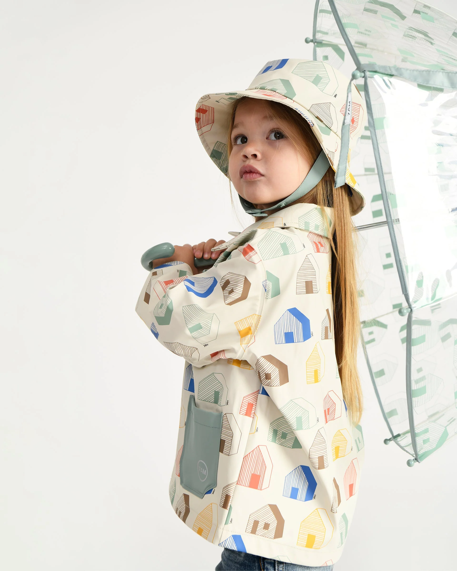 Rain Worker Jacket | Rainy Houses Teal - Image 15