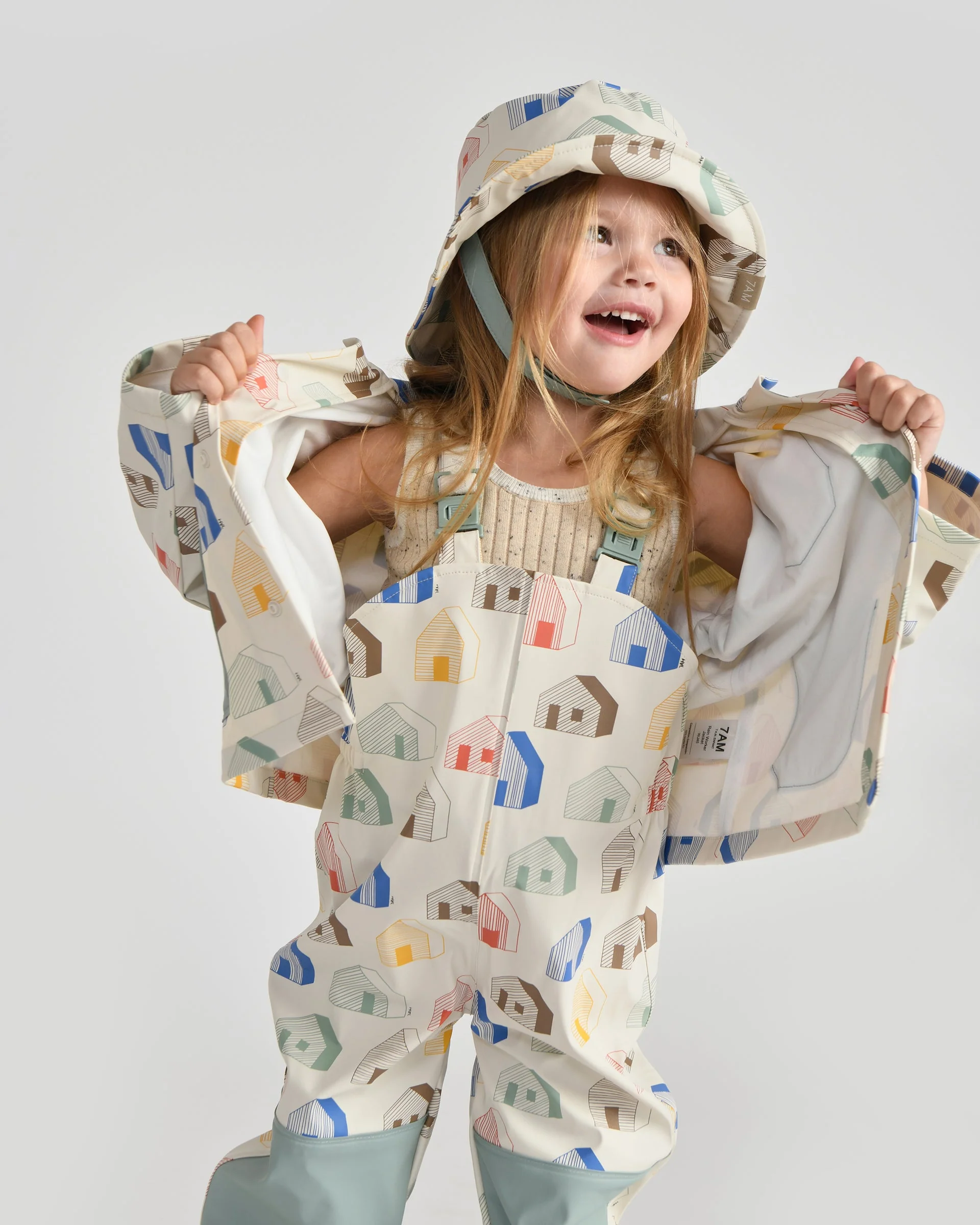 Rain Worker Jacket | Rainy Houses Teal - Image 9