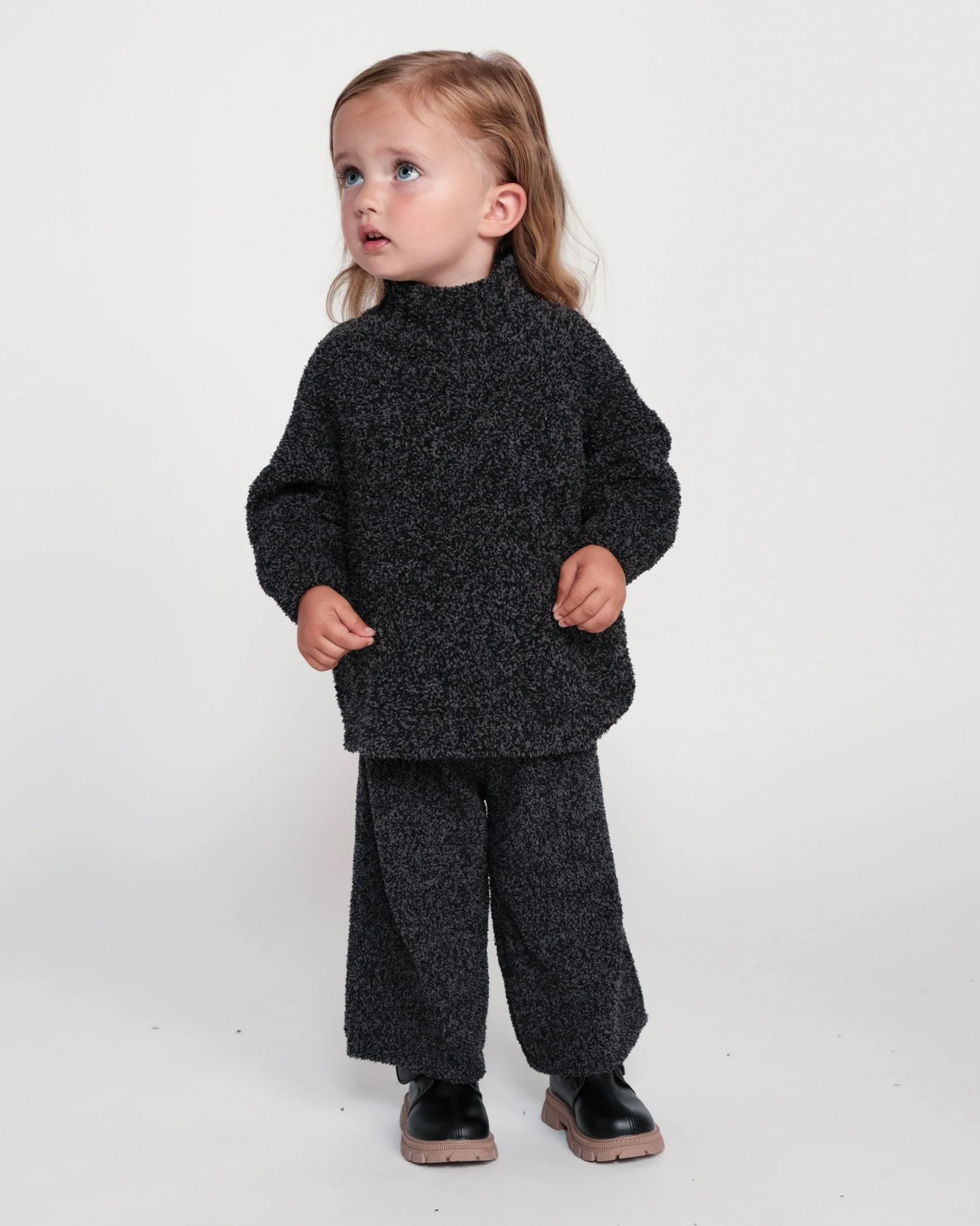 Boxy Mock Neck Sweater - Fuzzy | Black Melange - Image 12