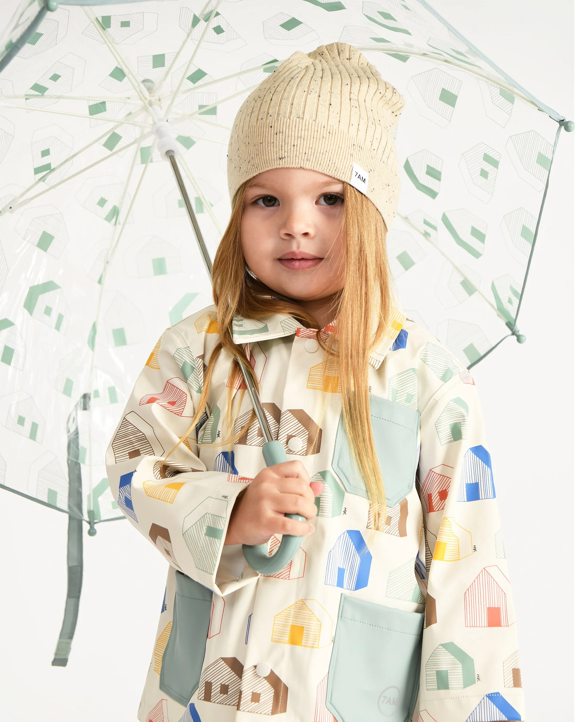 Tula Kid's Umbrella | Rainy Houses Teal - Image 10