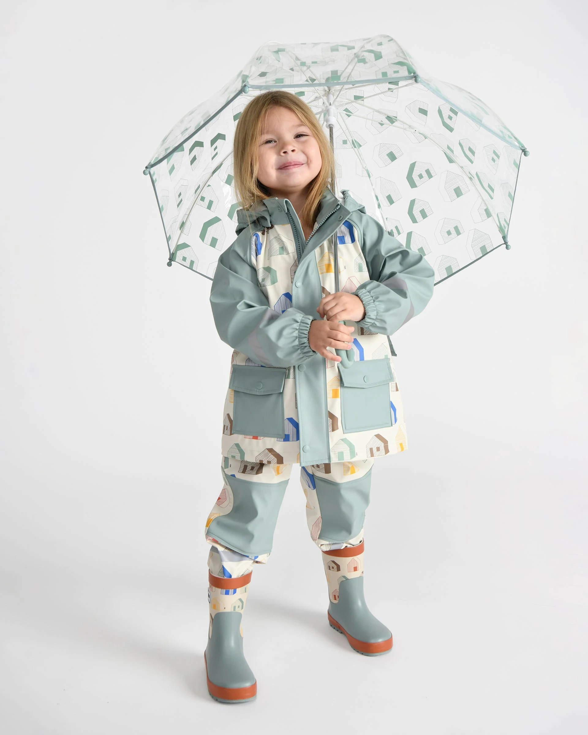 Tula Kid's Umbrella | Rainy Houses Teal - Image 6