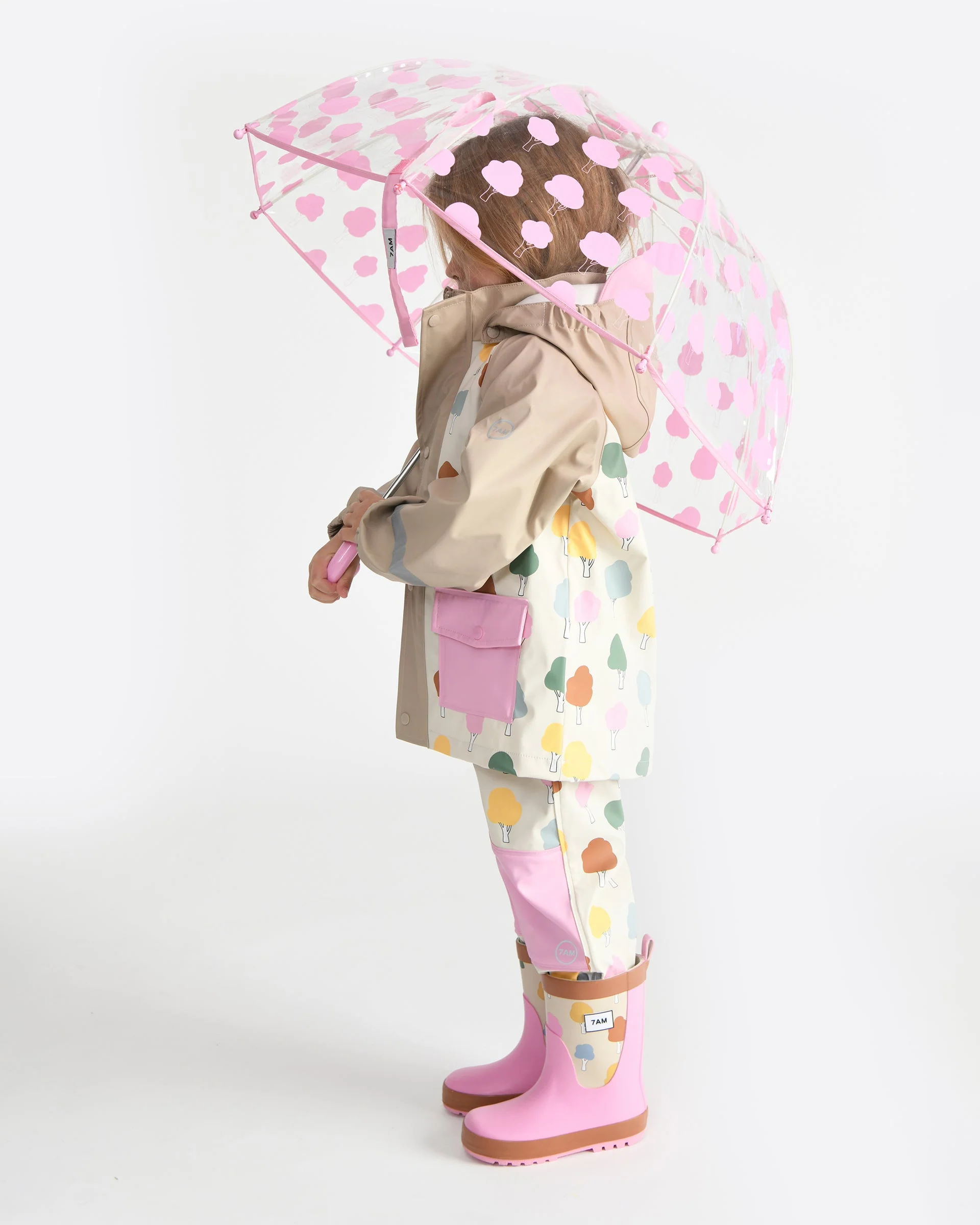 Tula Kid's Umbrella | Rainy Trees Pink - Image 5