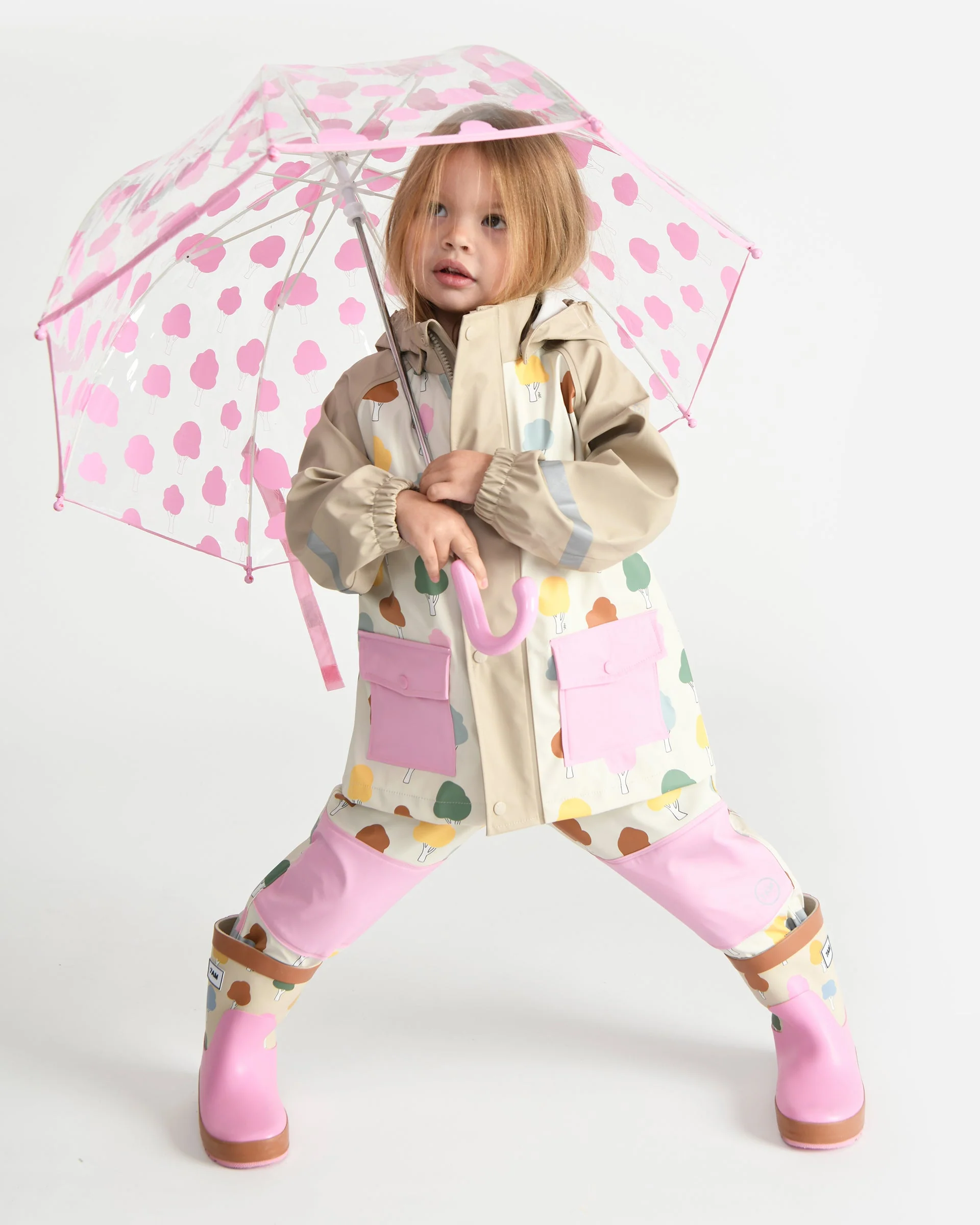 Tula Kid's Umbrella | Rainy Trees Pink - Image 8