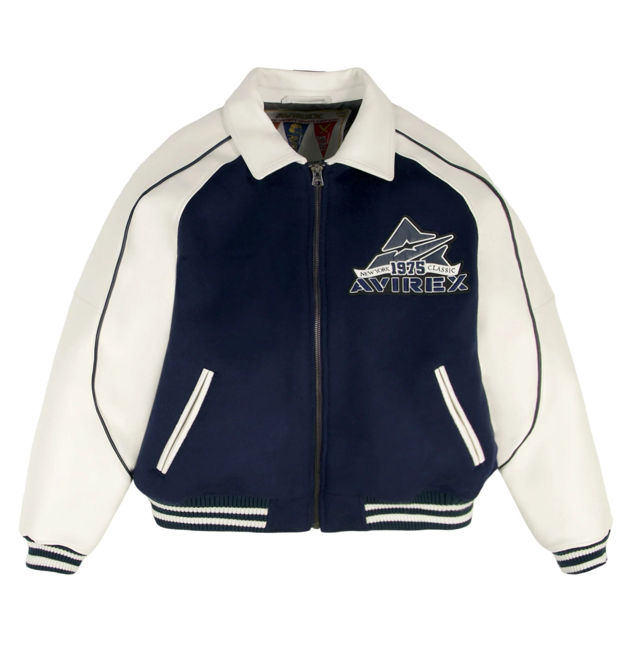 Classic Wool Leather Varsity Jacket | Navy Blazer