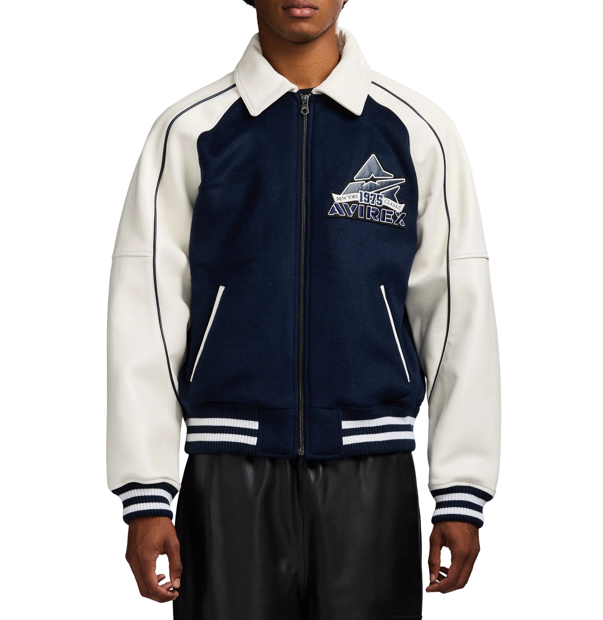 Classic Wool Leather Varsity Jacket | Navy Blazer - Image 3
