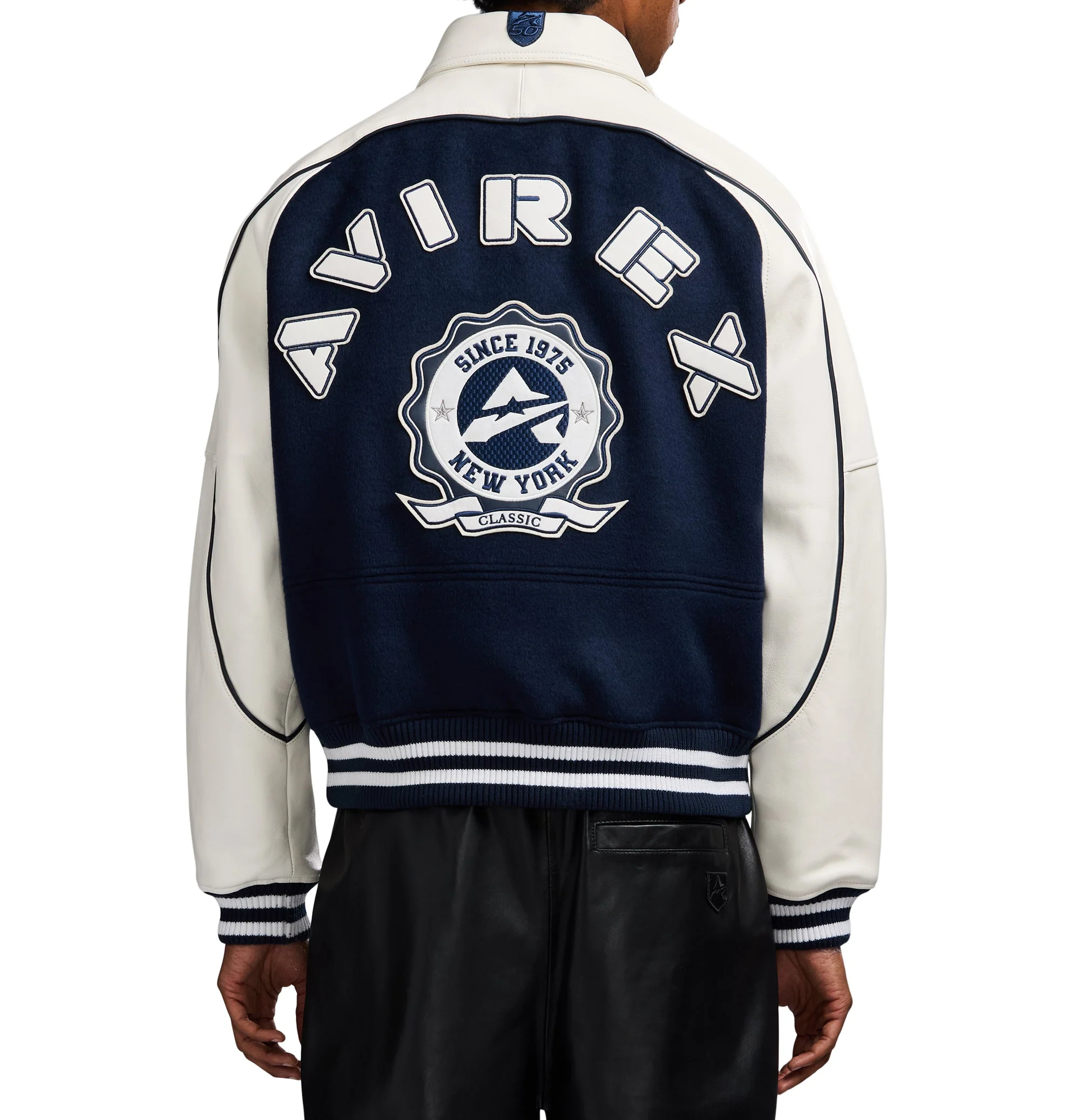 Classic Wool Leather Varsity Jacket | Navy Blazer - Image 6