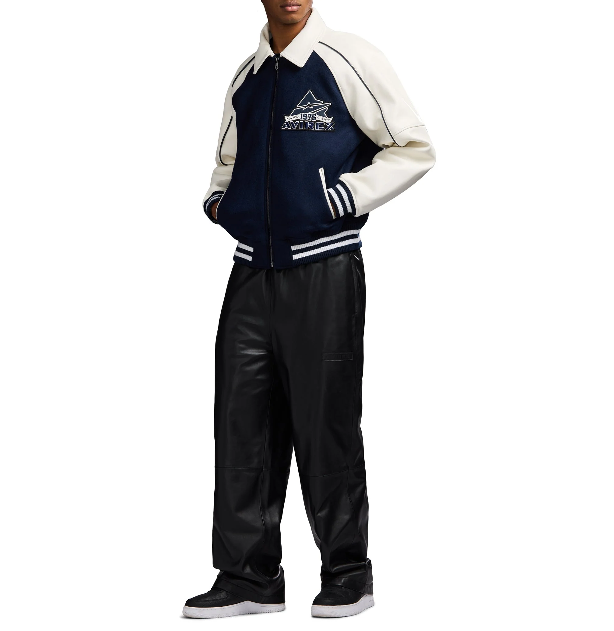 Classic Wool Leather Varsity Jacket | Navy Blazer - Image 7