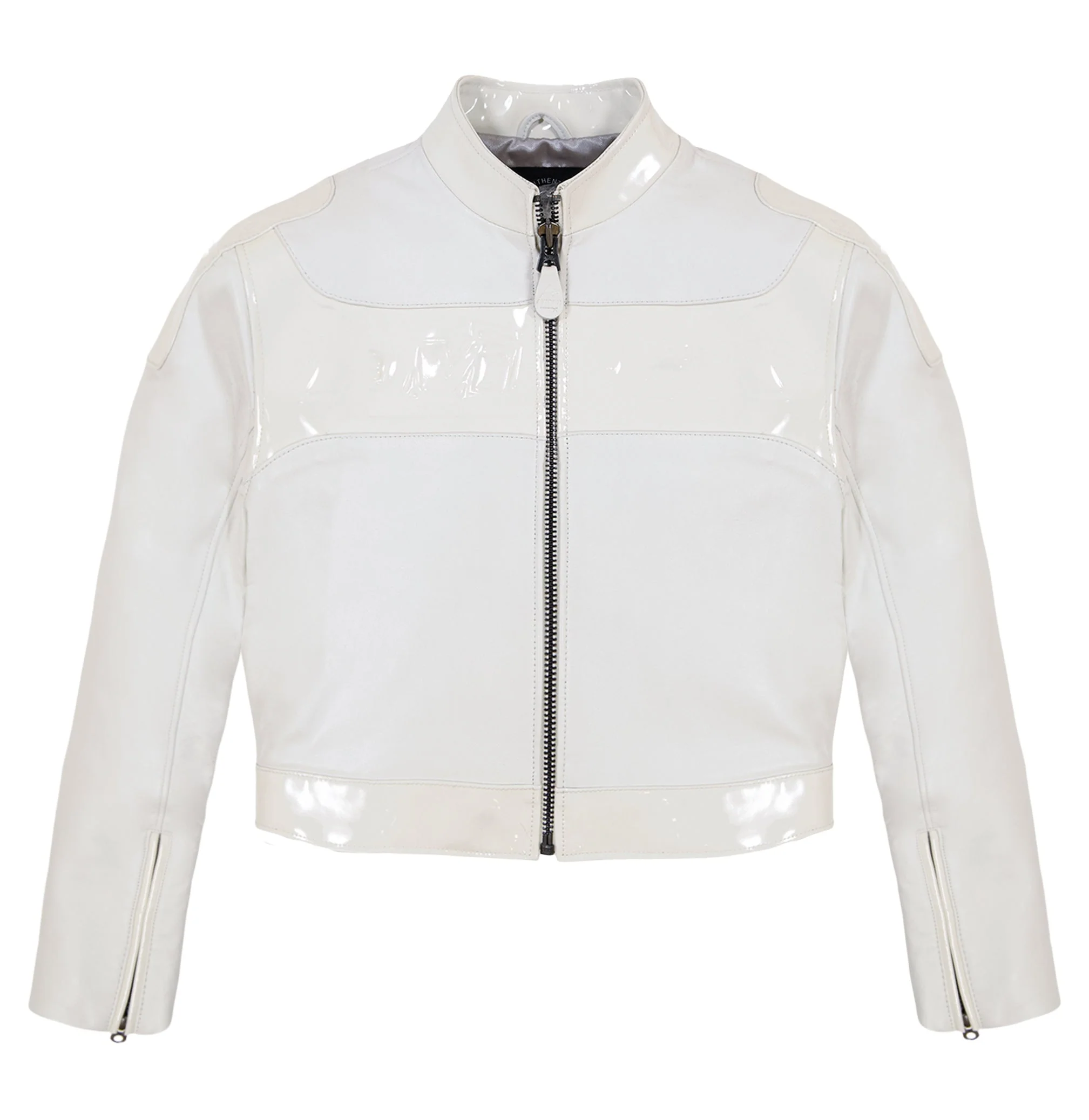 Cropped Patent Leather Moto Jacket | Snow White