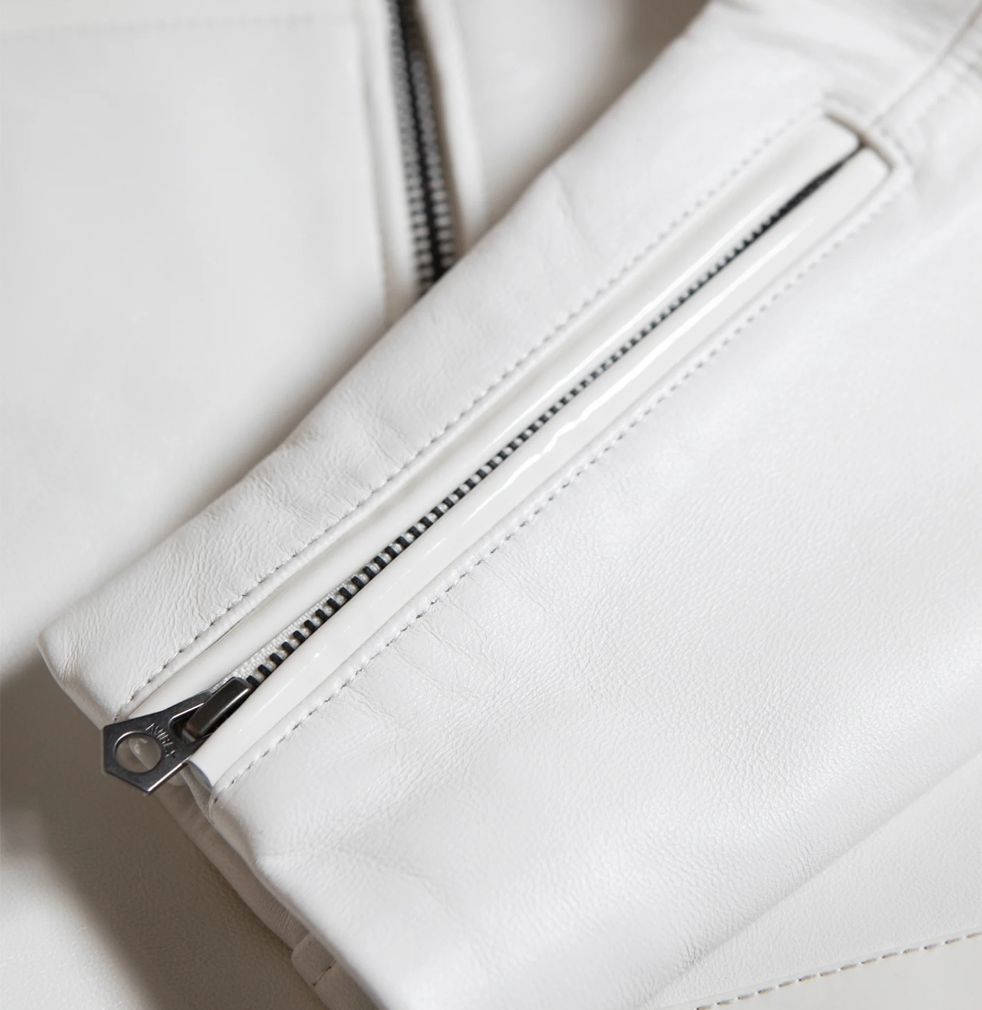 Cropped Patent Leather Moto Jacket | Snow White - Image 11