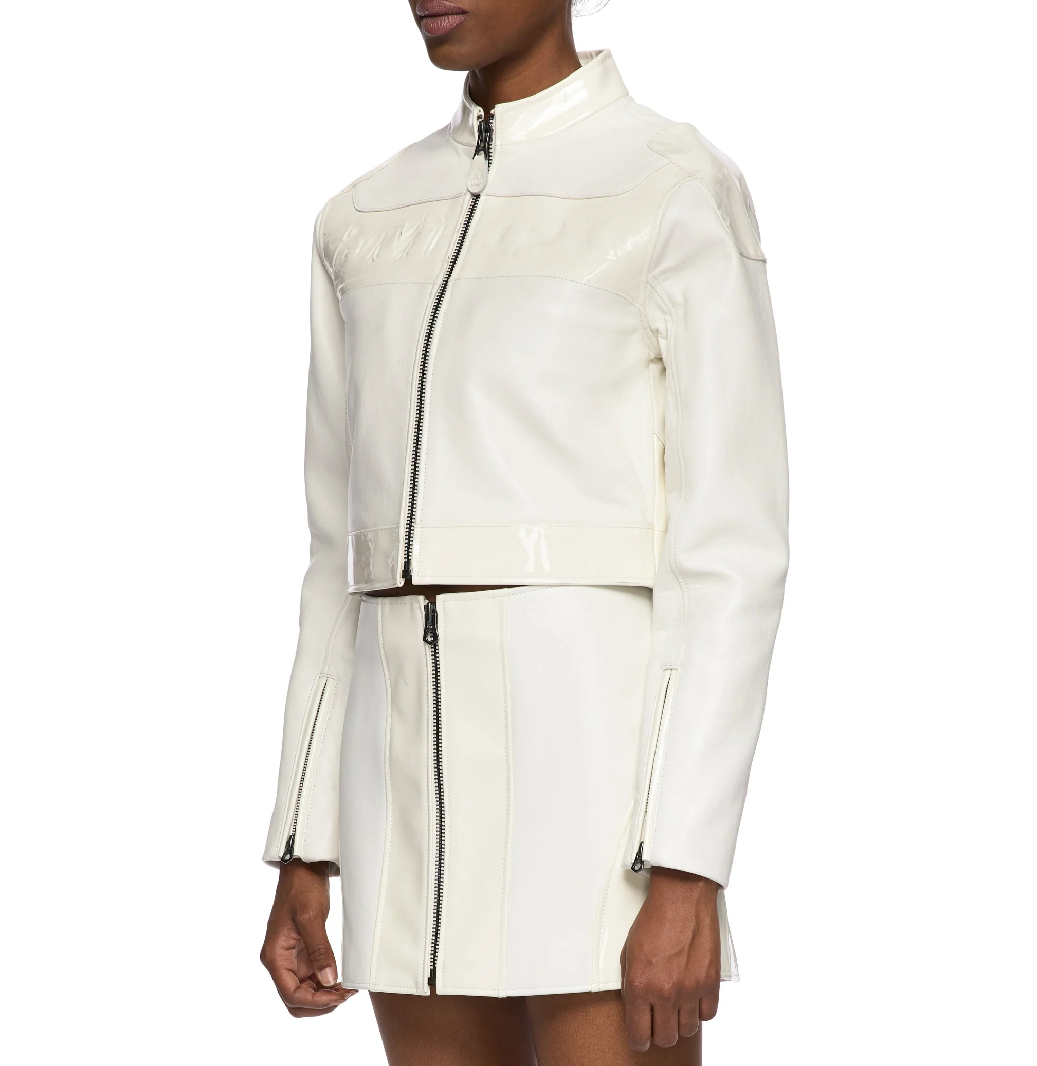Cropped Patent Leather Moto Jacket | Snow White - Image 4