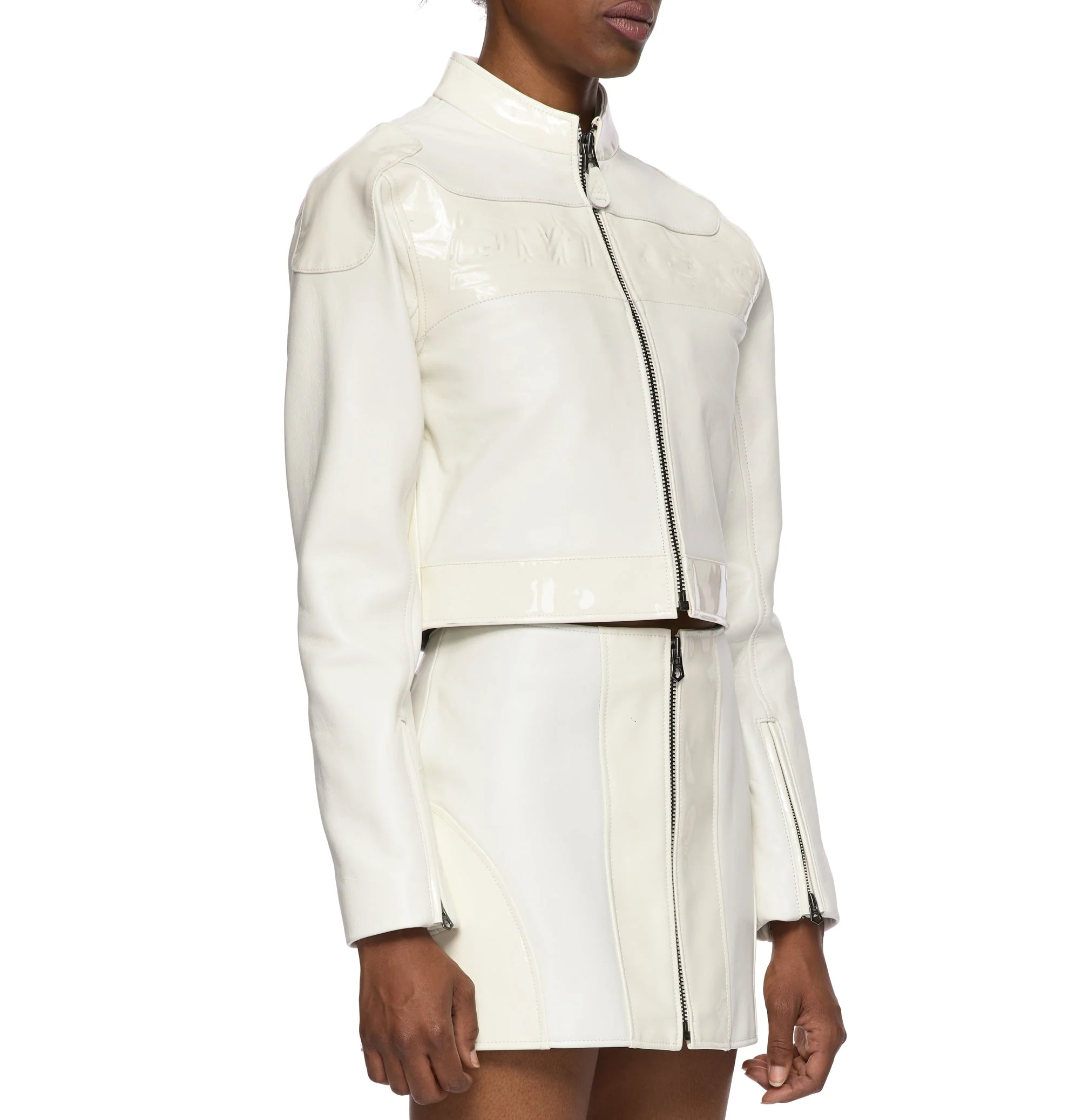 Cropped Patent Leather Moto Jacket | Snow White - Image 5