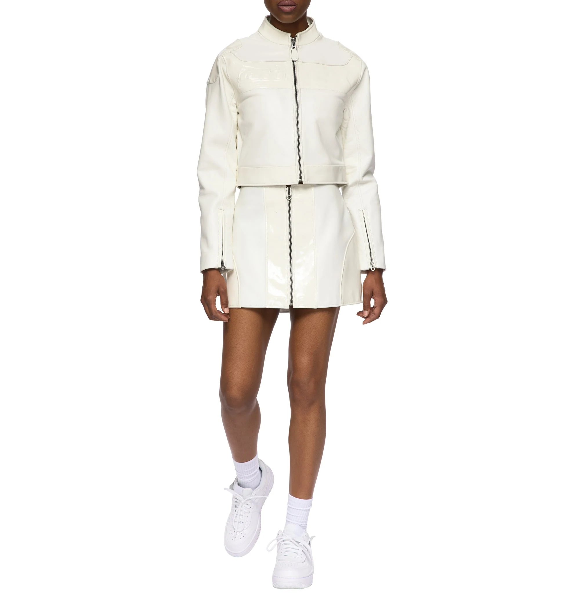 Cropped Patent Leather Moto Jacket | Snow White - Image 7