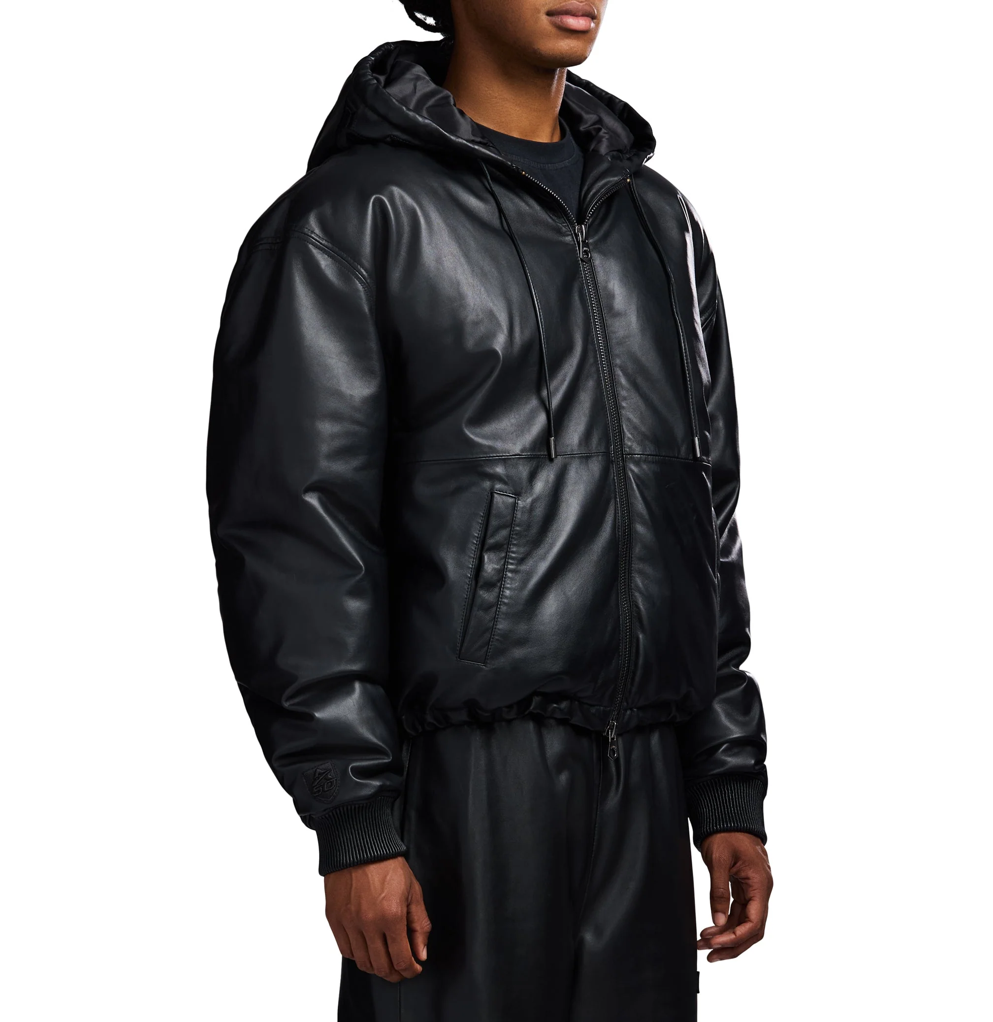Nappa Leather Puffer Hoodie | Black - Image 5