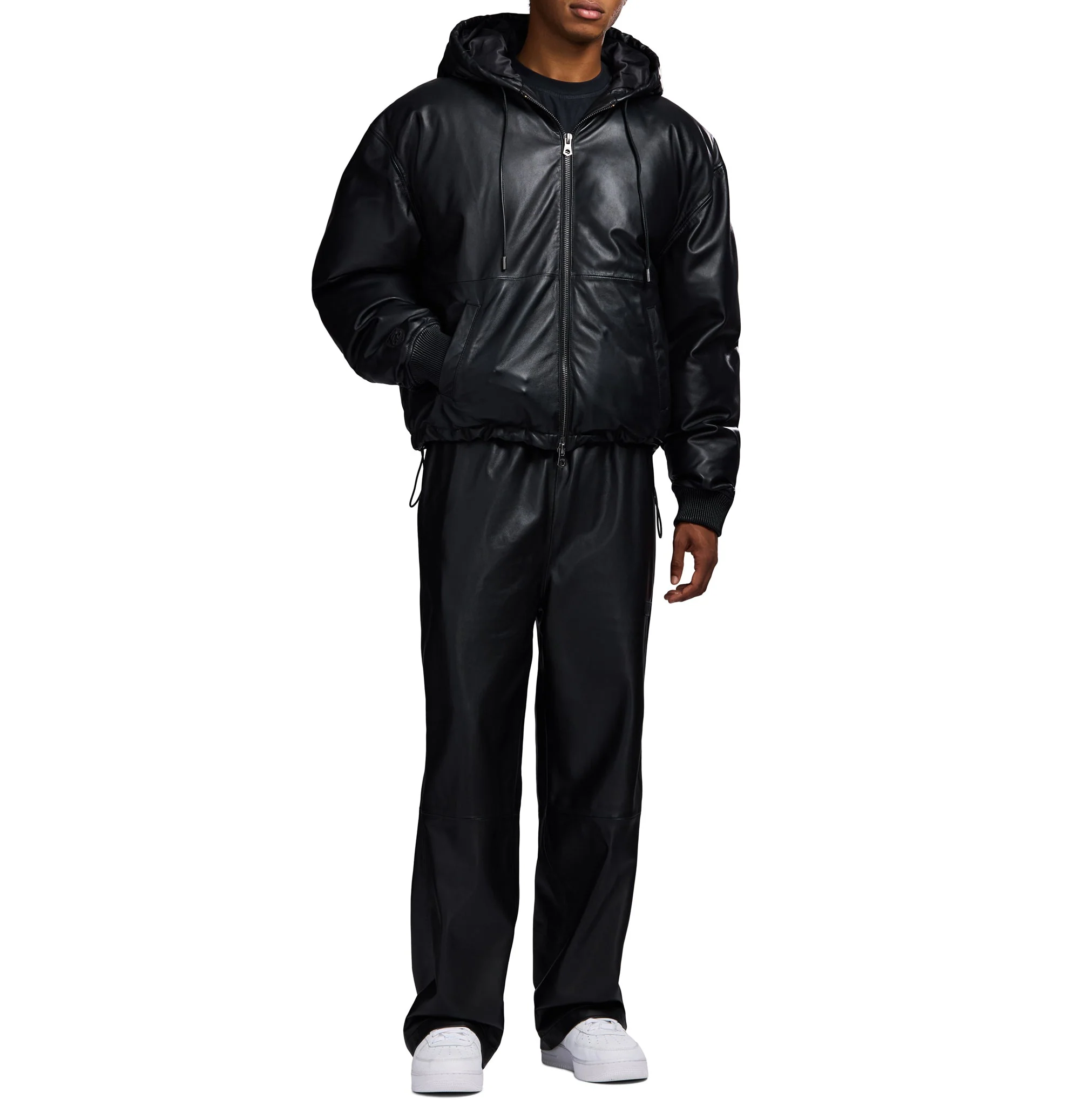 Nappa Leather Puffer Hoodie | Black - Image 7