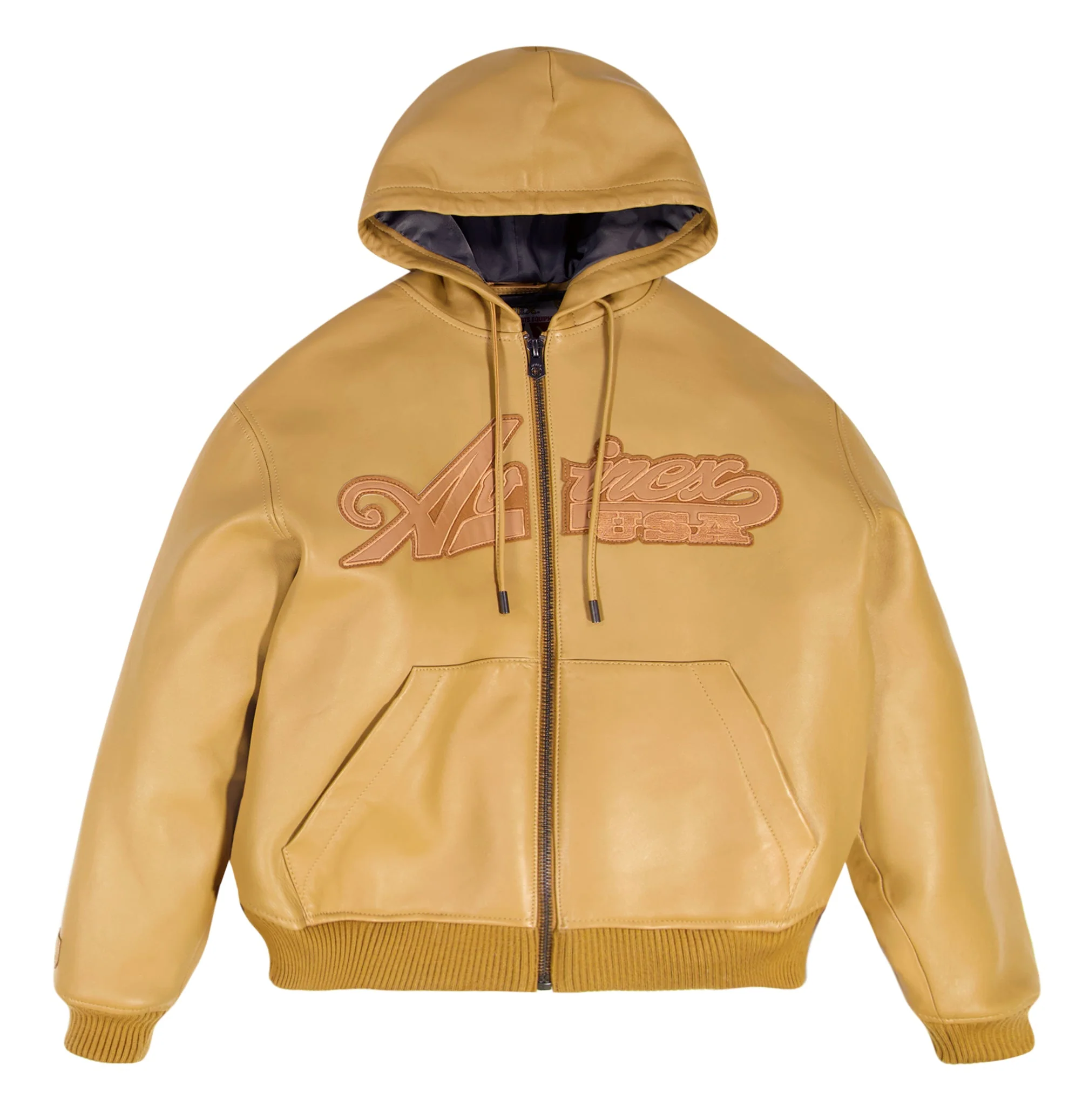 Script Nappa Leather Hoodie | Wheat