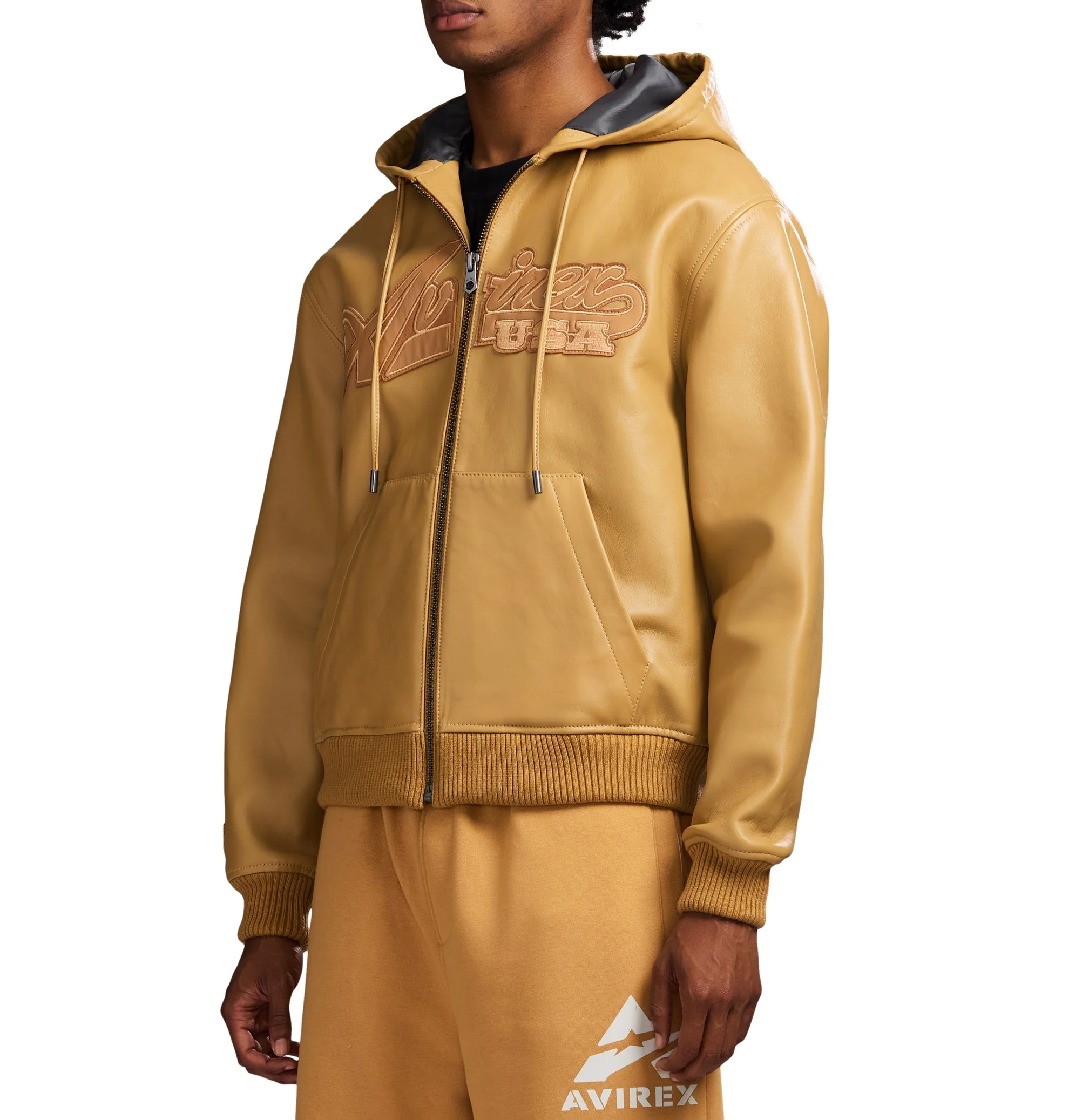 Script Nappa Leather Hoodie | Wheat - Image 4